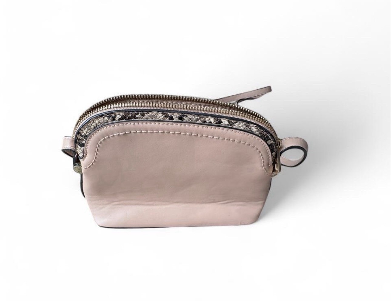 Pink Leather Crossbody Bag with Snakeskin Pattern and Gold Hardware
