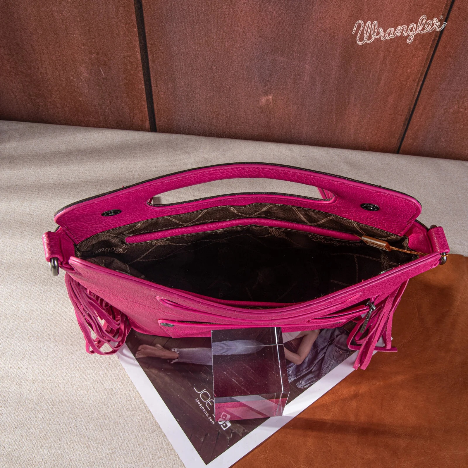 Wrangler Women Bag Boot Scroll Embroidered Western Crossbody Purse Hot Pink
