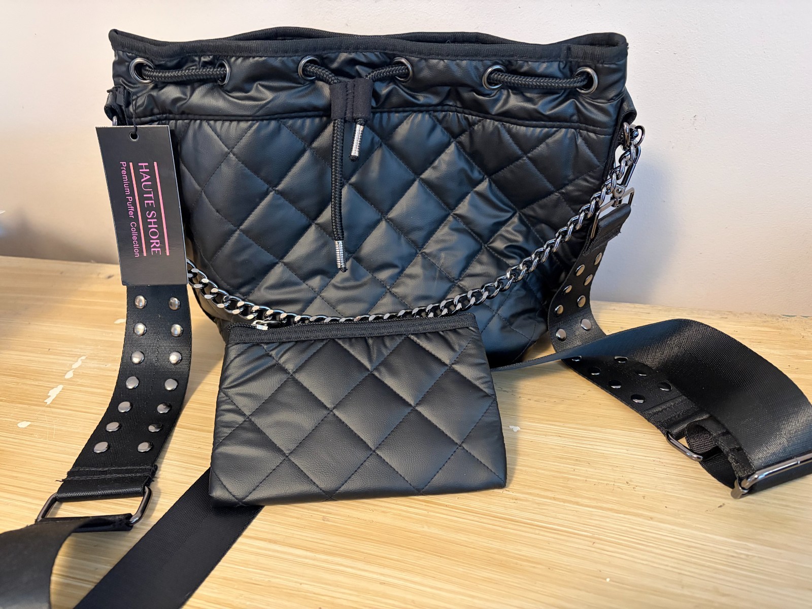 Haute Shore bucket bag, Premium Puffer Collection with matching wristlet
