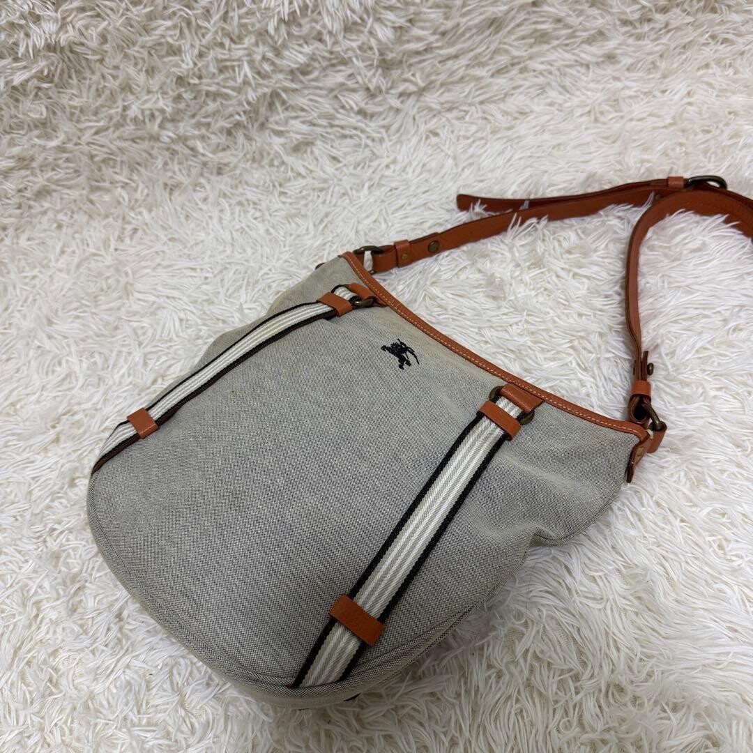 Burberry Blue Label Gray Canvas Leather Horse Logo Shoulder Bag Womens 260733Y