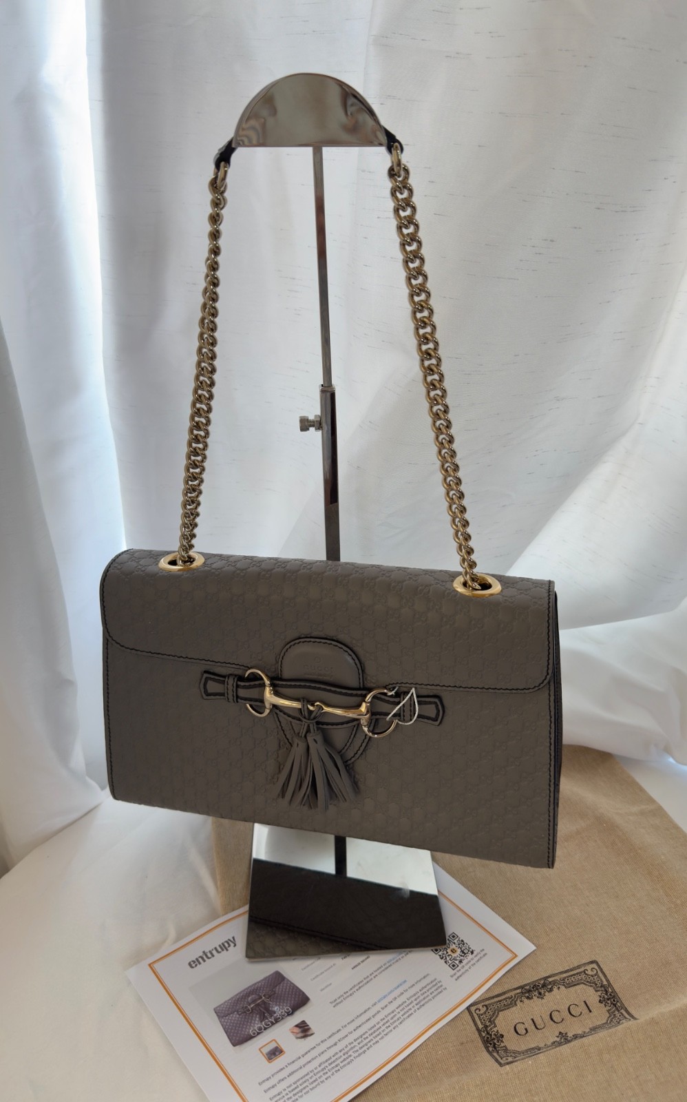 Gucci Grey MicroGuccissima Leather Emily Chain Shoulder Bag