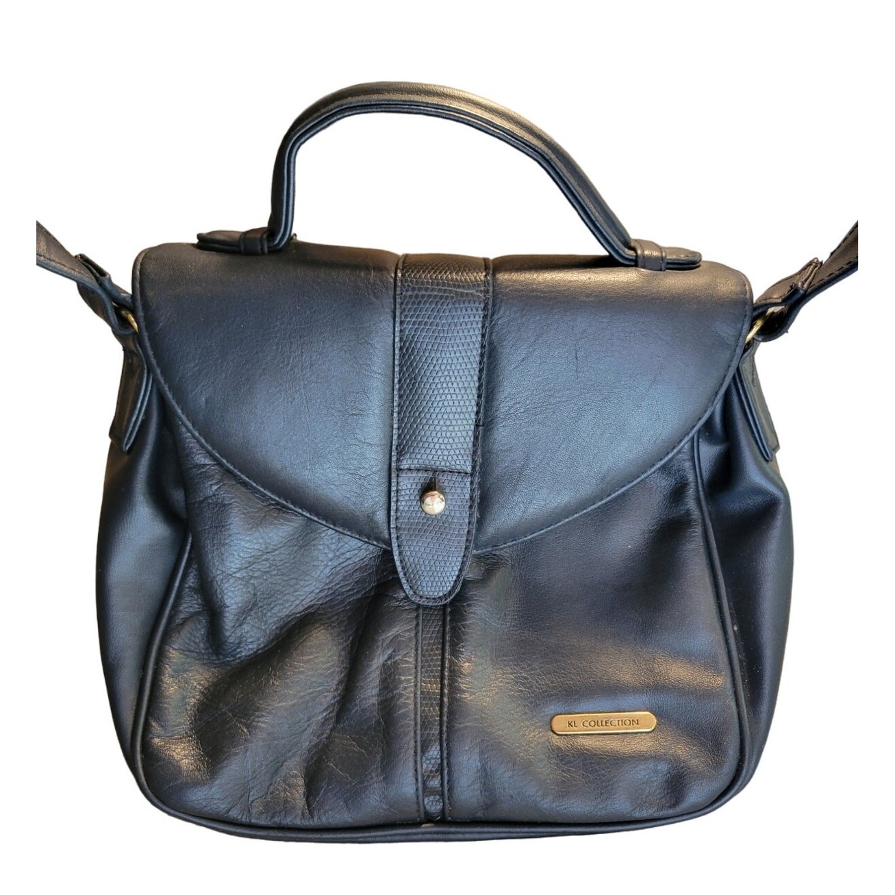 Kathy Lee Collection Black Leather Purse Handbag Crossbody 9×10 adjustable strap