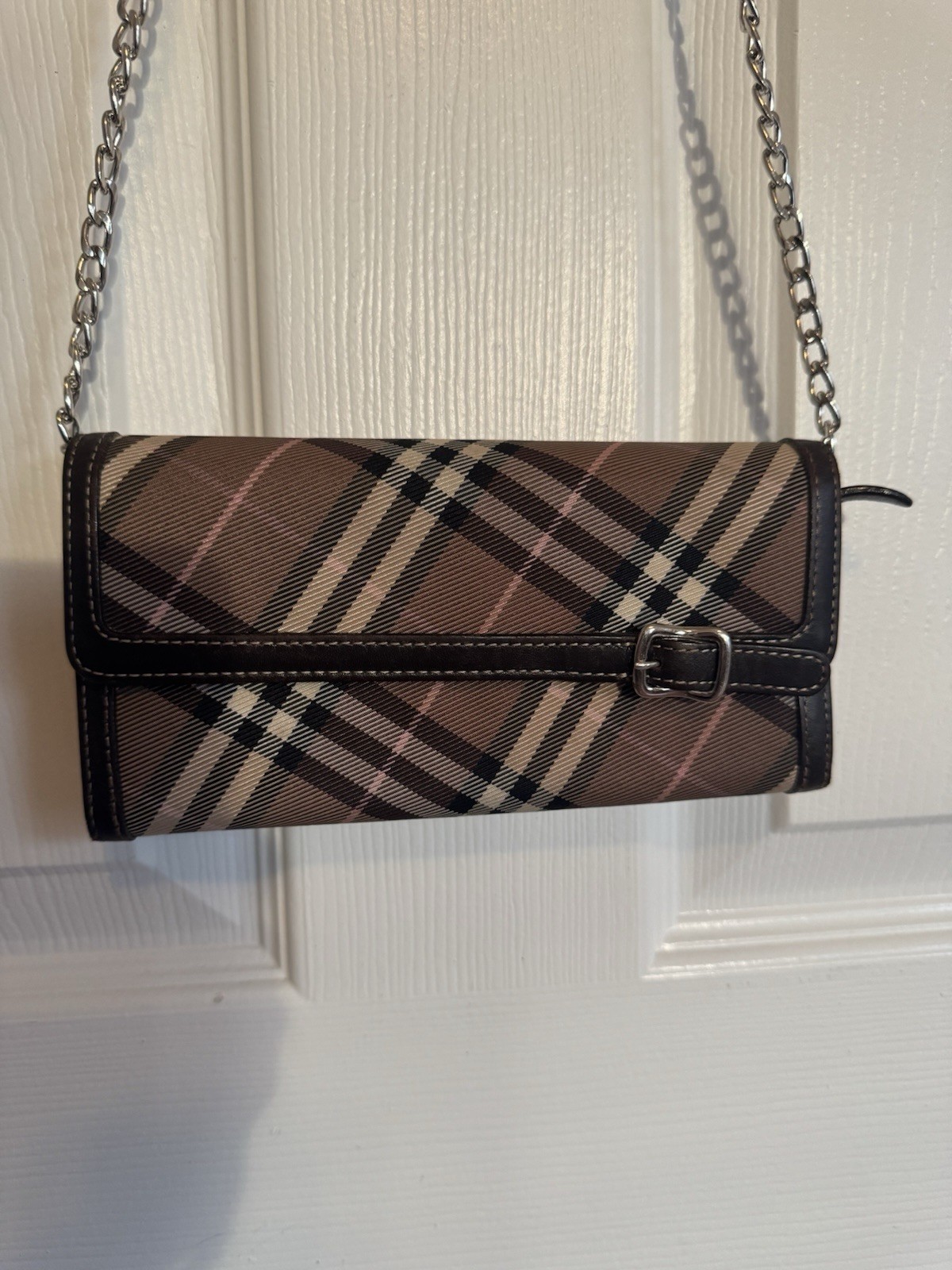 Authentic Burberry Brown Check Chain-Linked Wallet