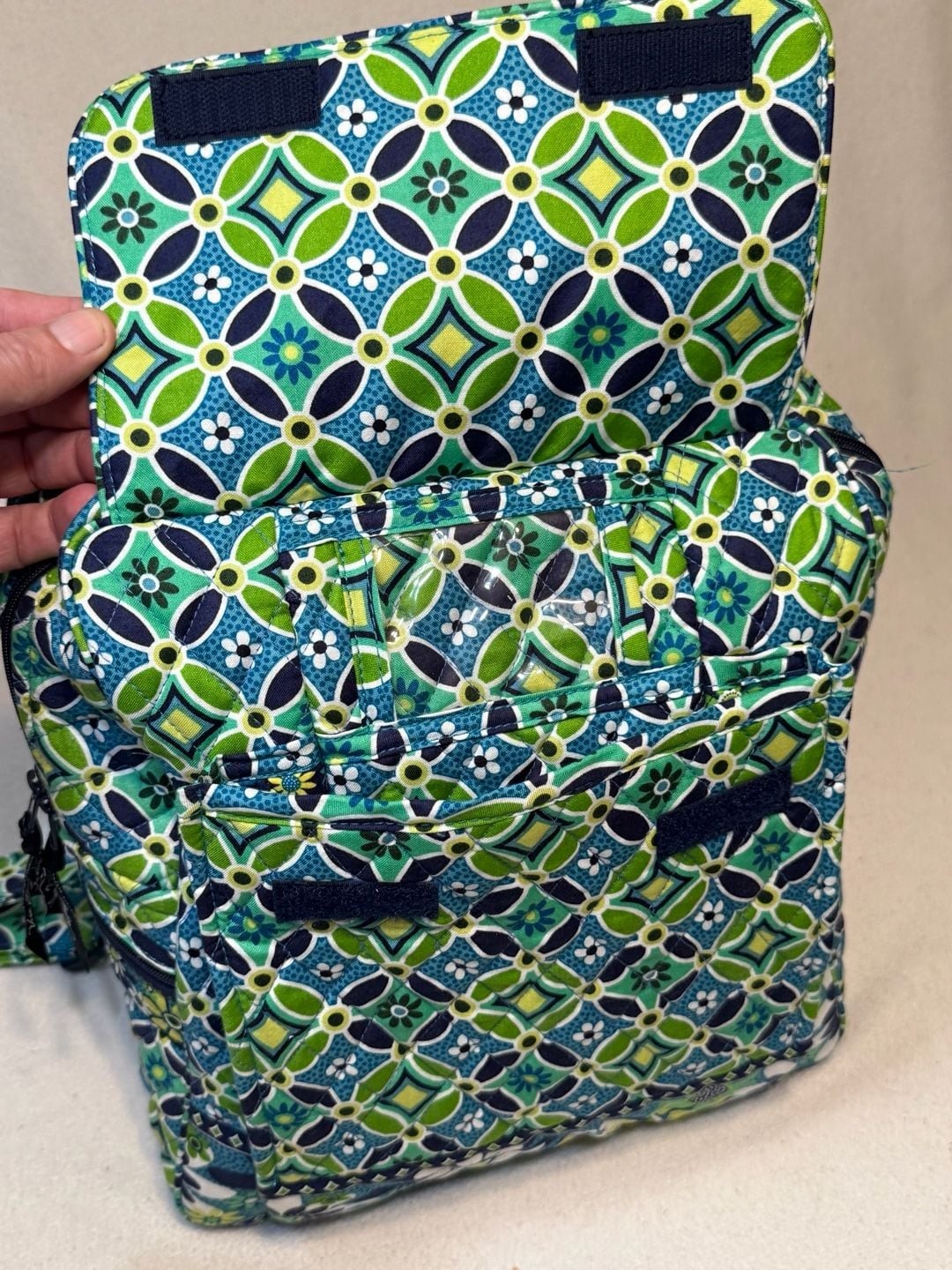 Vera Bradley Quilted Backpack in Daisy Daisy Floral Geometric Print