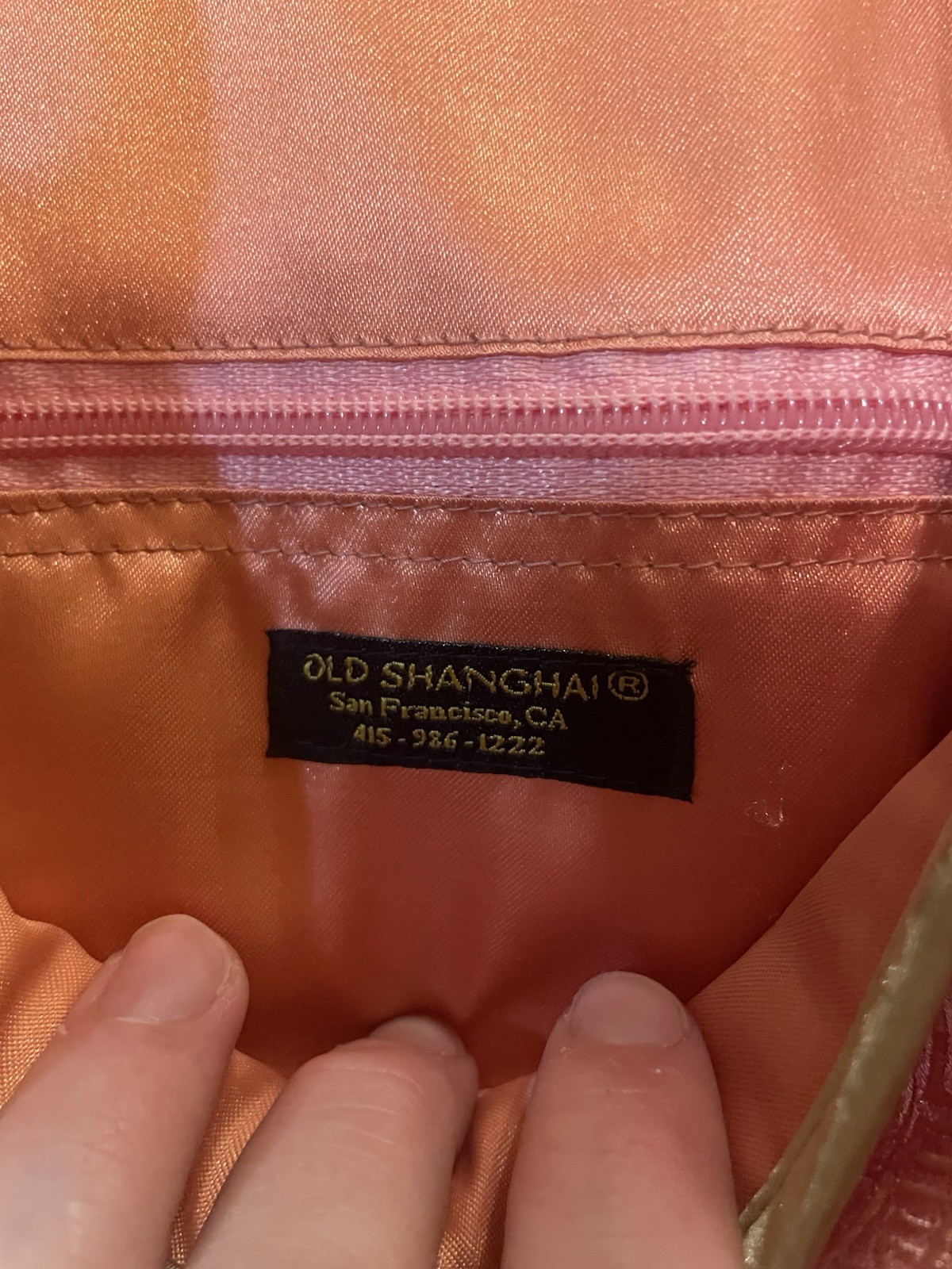 Old Shanghai Pink Brocade Satin Crossbody Bag Floral Asian Style