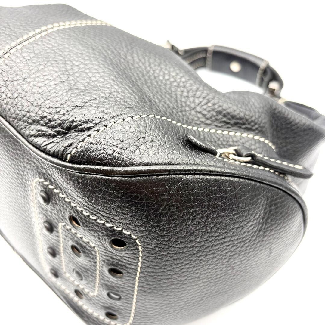 Tods Black Leather Shoulder Bag Womens Zip Hobo Y2K Dust Bag 34cm