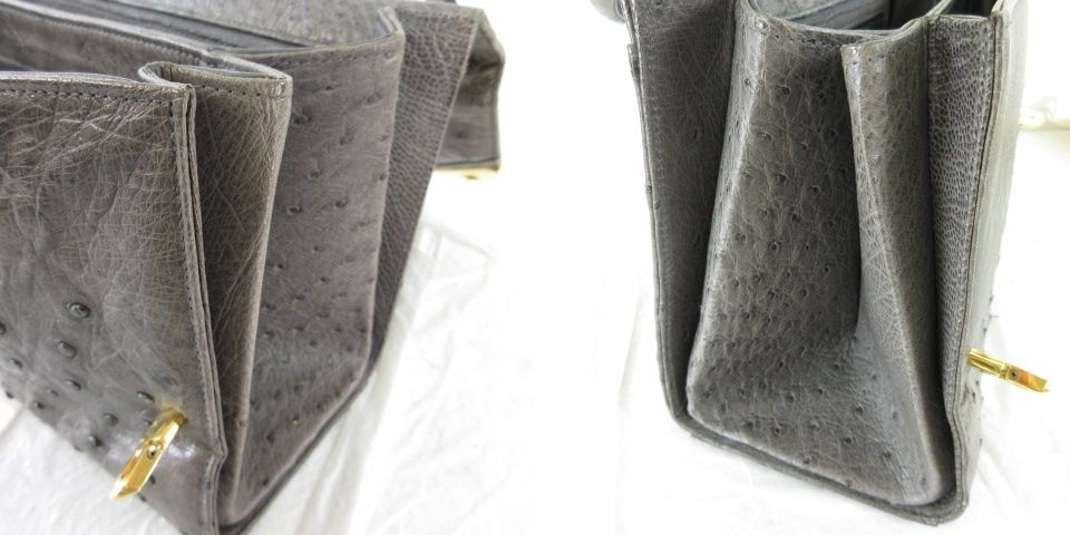 Comtesse Ostrich Leather Handbag Gray AB Vintage 15.5cm x 10cm x 27.5cm