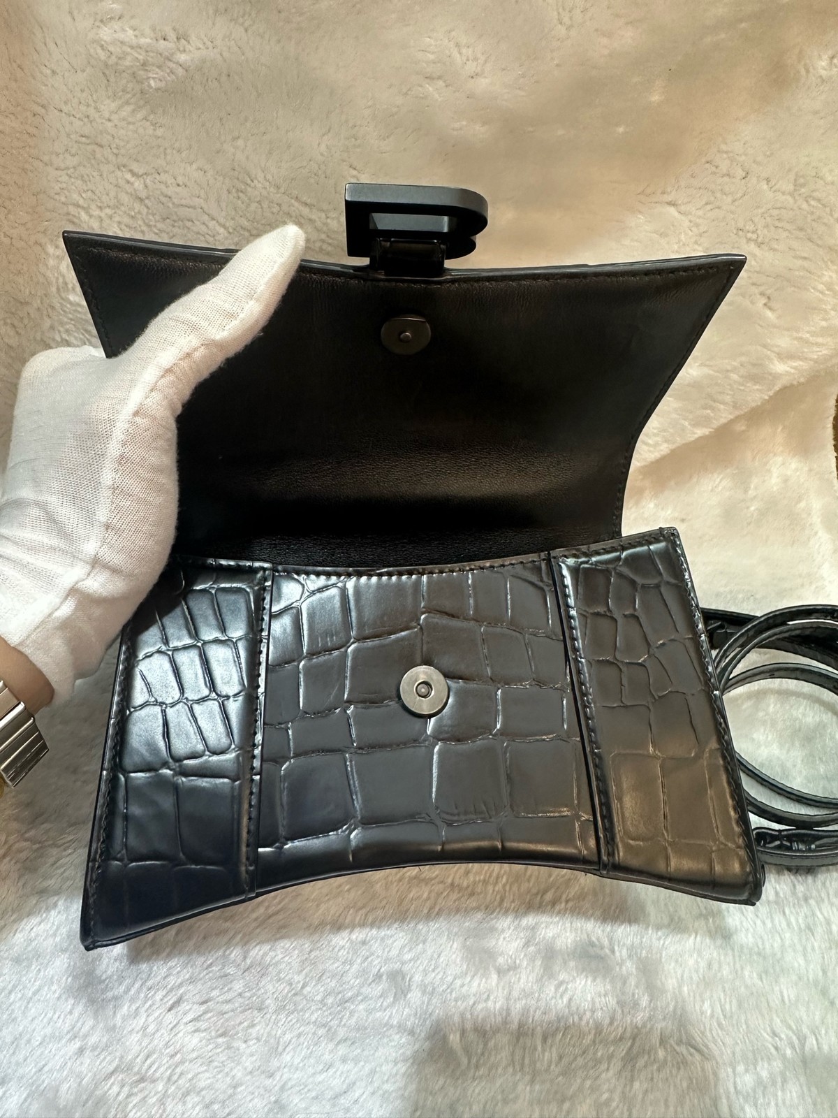 Authentic Balenciaga Croc-Embossed Leather Top Handle Bag Black eBay AG