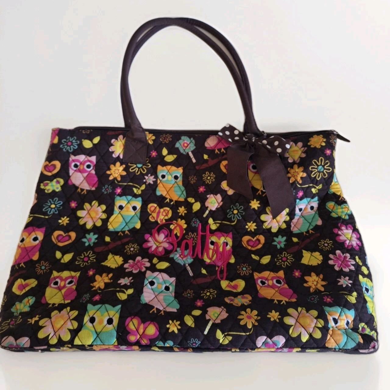 NWT – Sazy Bee Owl Print Large Travel Tote Quilted Bag W/ Wallet – Customized