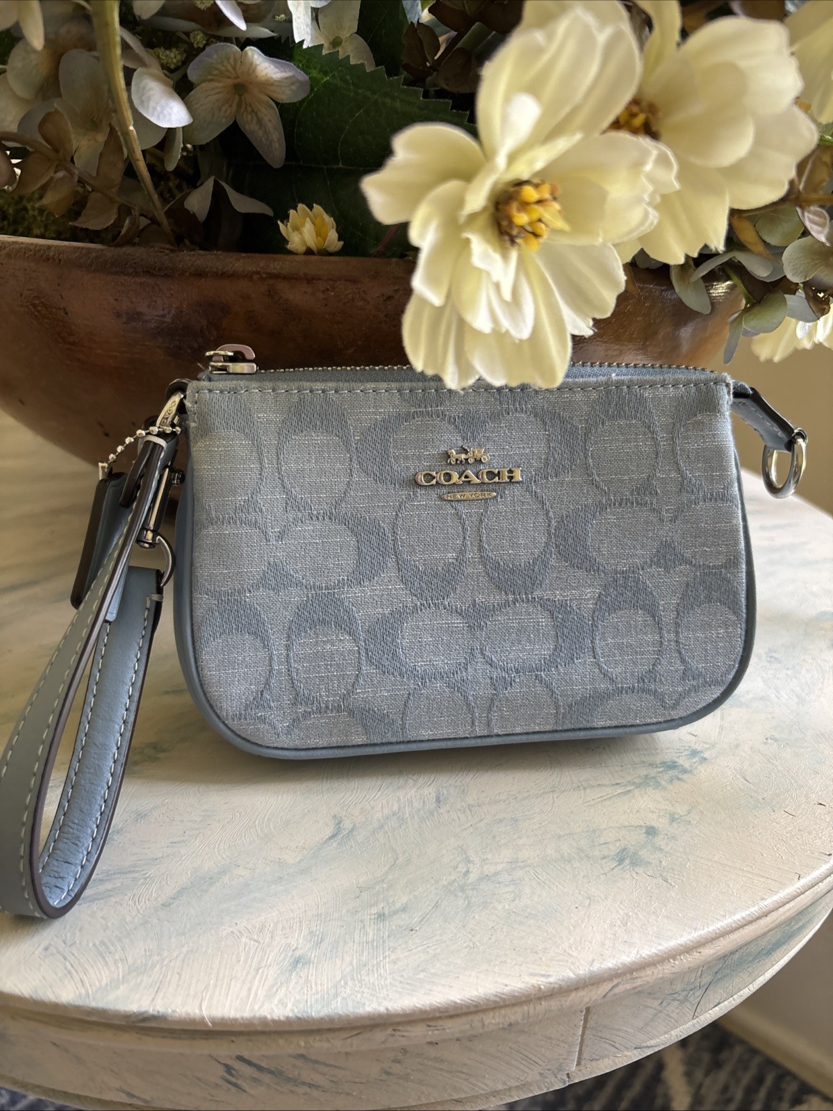 Coach Nolita Wristlet Rare Light Denim Cornflower