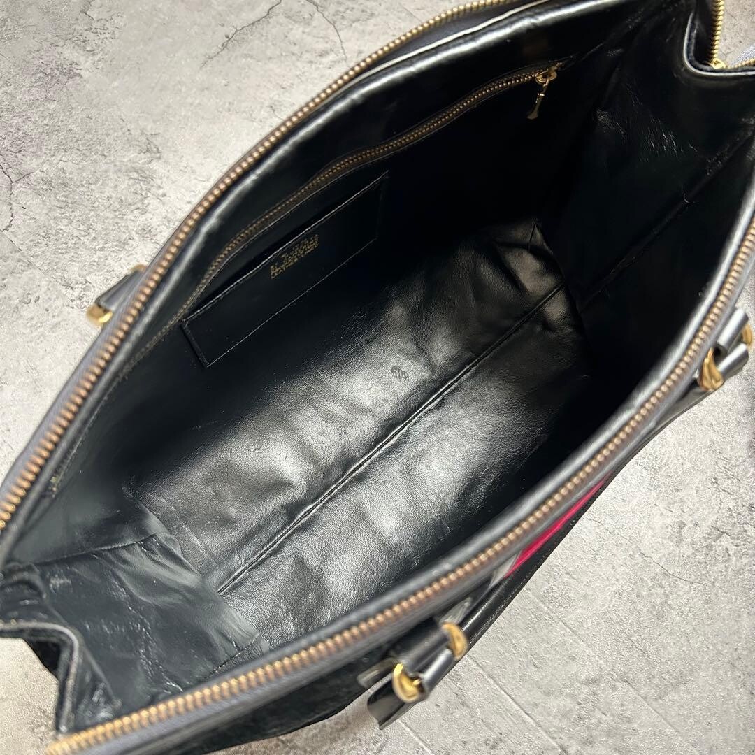 Roberta di Camerino Black Velvet Leather Handbag Gold Hardware Vintage 34cm
