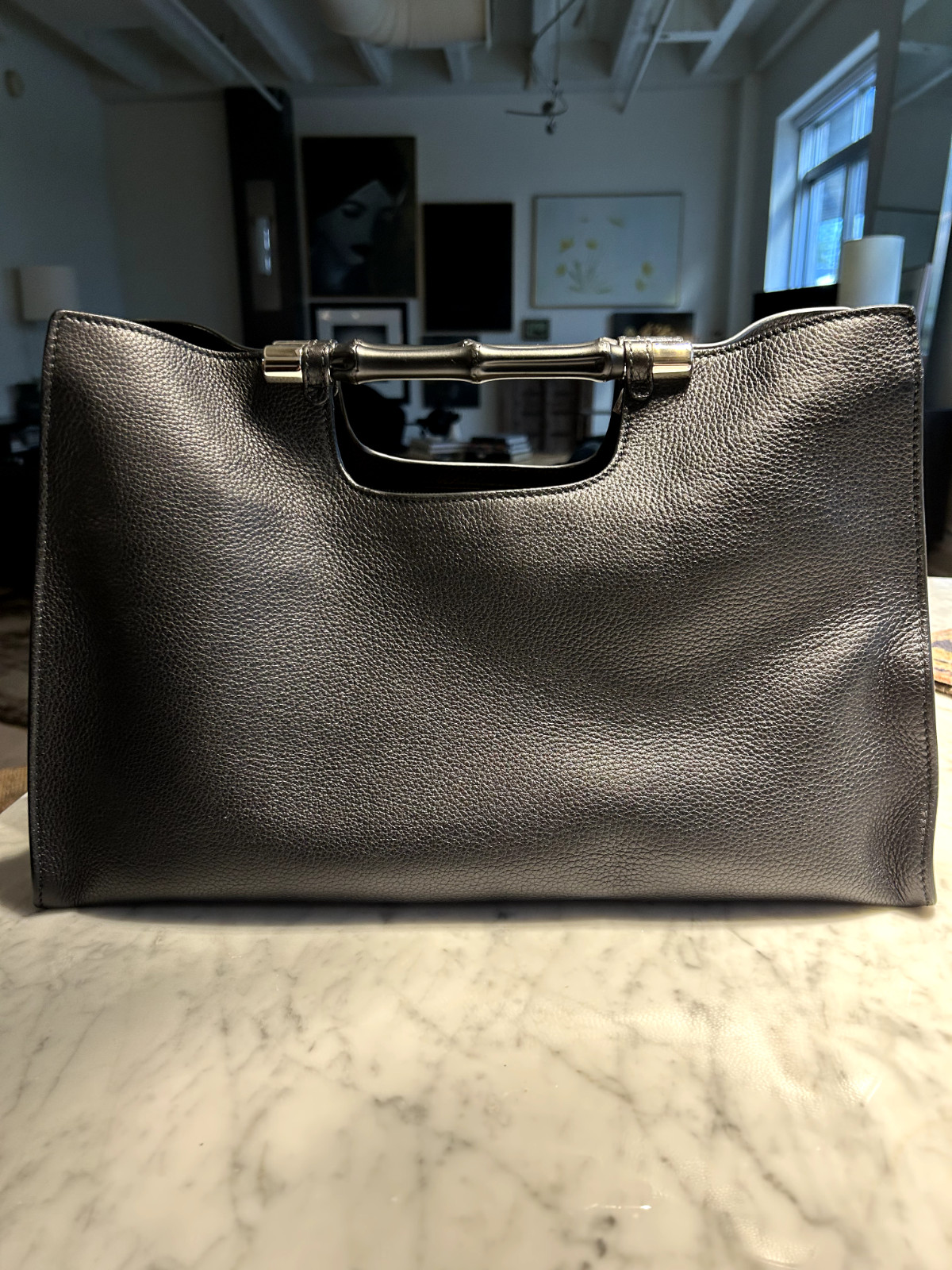 Gucci – Medium Calfskin Bamboo Daily Shopper Satchel – Black