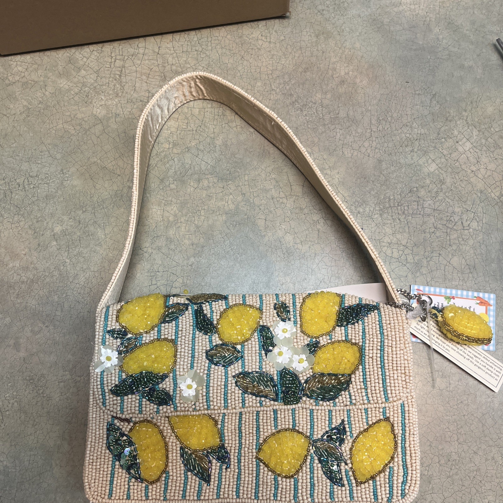 NWT Handcrafted Made In India Lemon Beaded Bag first edition rare w/bag charm