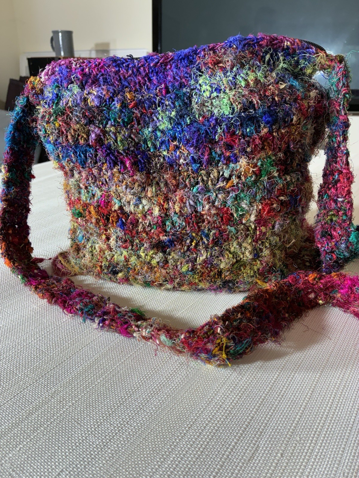 Lakhay’s Collection 100%Silk Crossbody Bag Boho Fringe Nepal 12×11 In