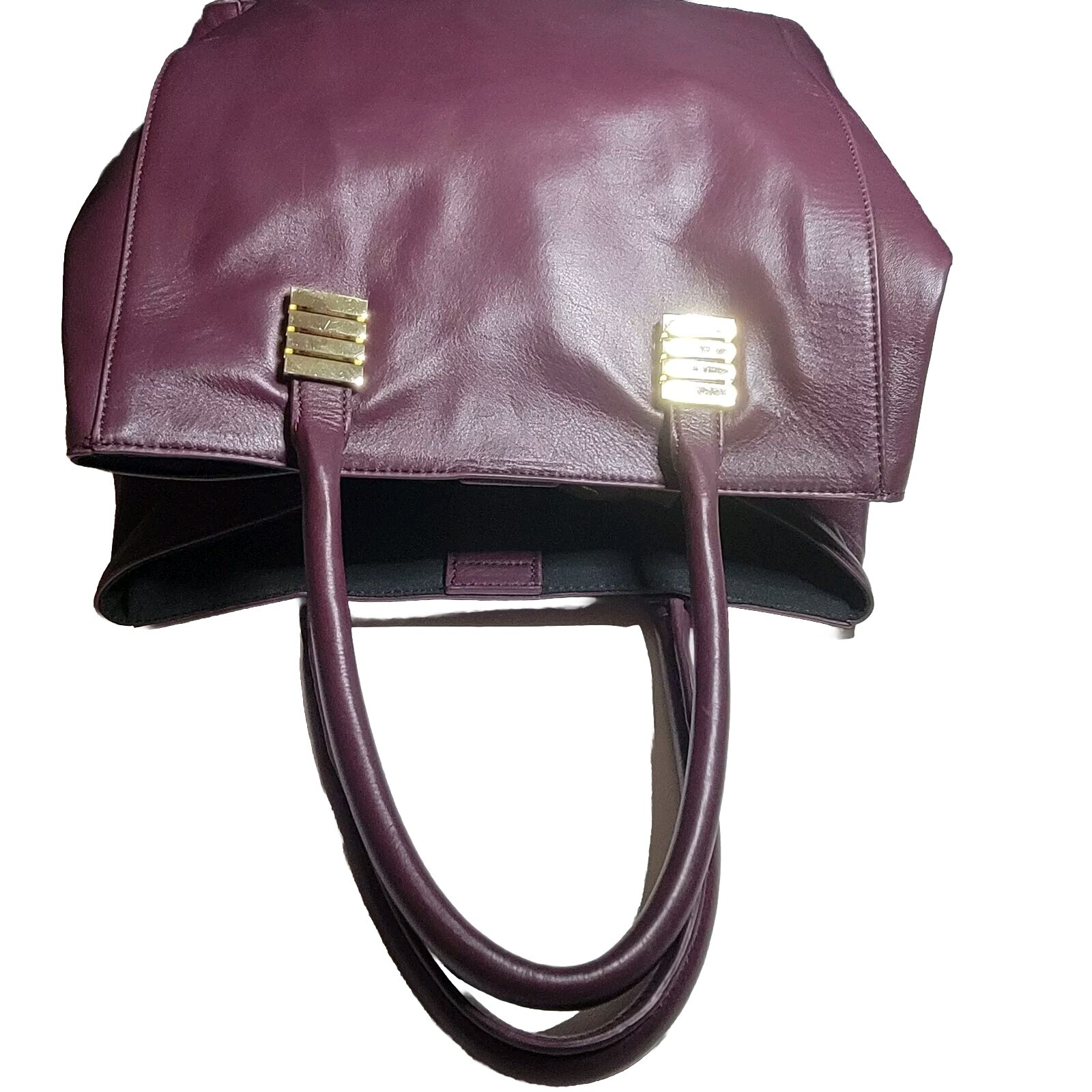 Claudi Ciuti Plum Purple Leather STELLA Large Shoulder Tote Bag Gold Accents
