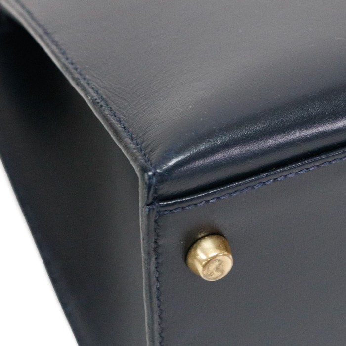 HERMES Kelly 32 Handbag Box Calf Leather Gold Hardware 〇W 1993 Bleu Indigo(Navy)