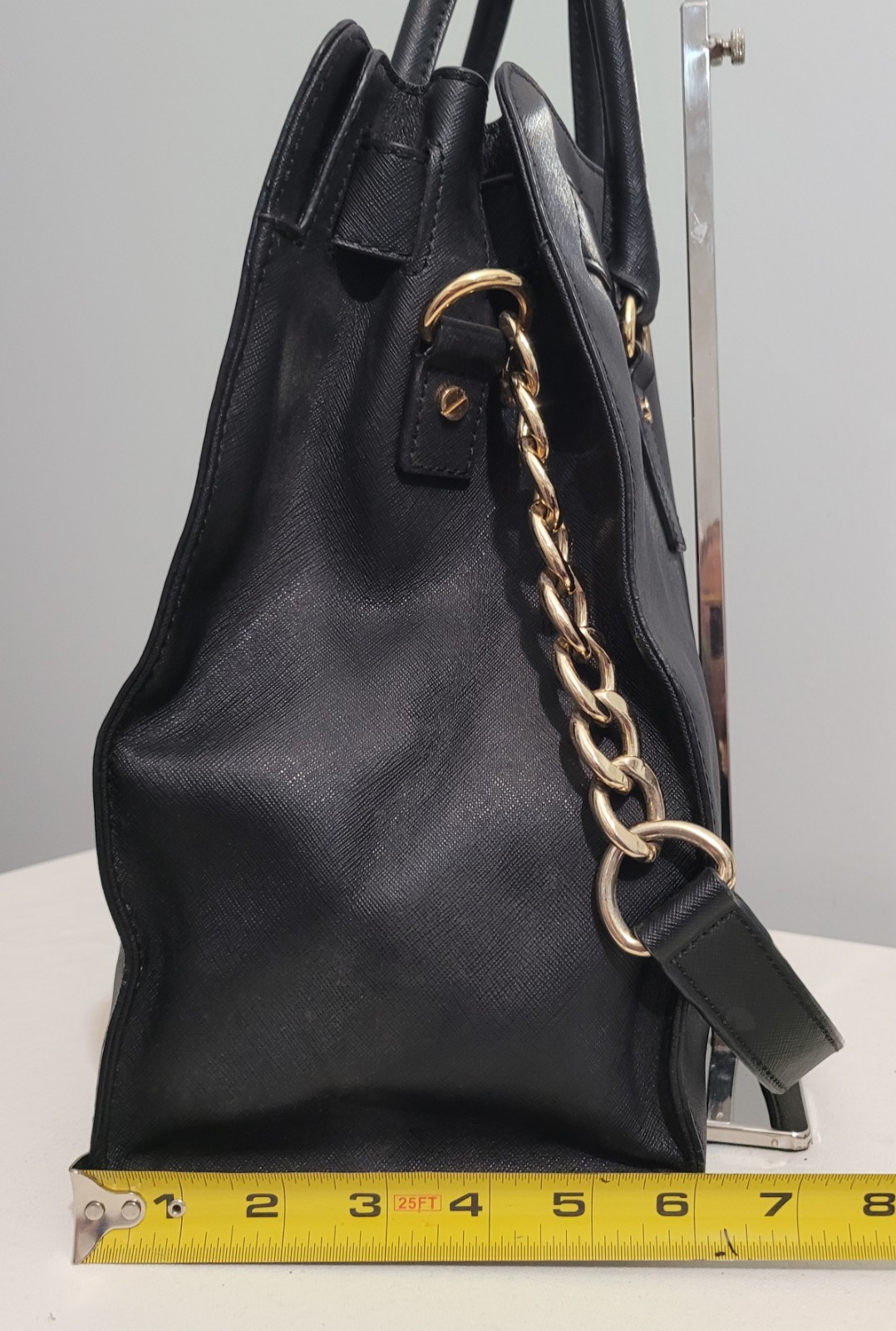 Michael Kors Hamilton Black Saffiano Leather Tote Shoulder Bag Lock Purse