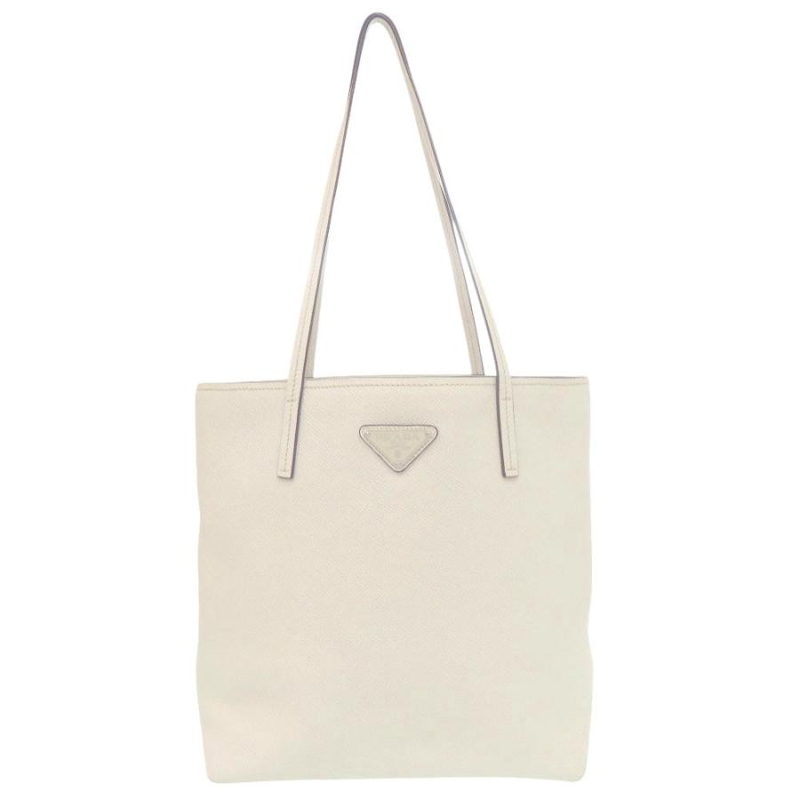 PRADA Tote Bag: Triangle Logo Plate 1BG342 White W28H32cm;