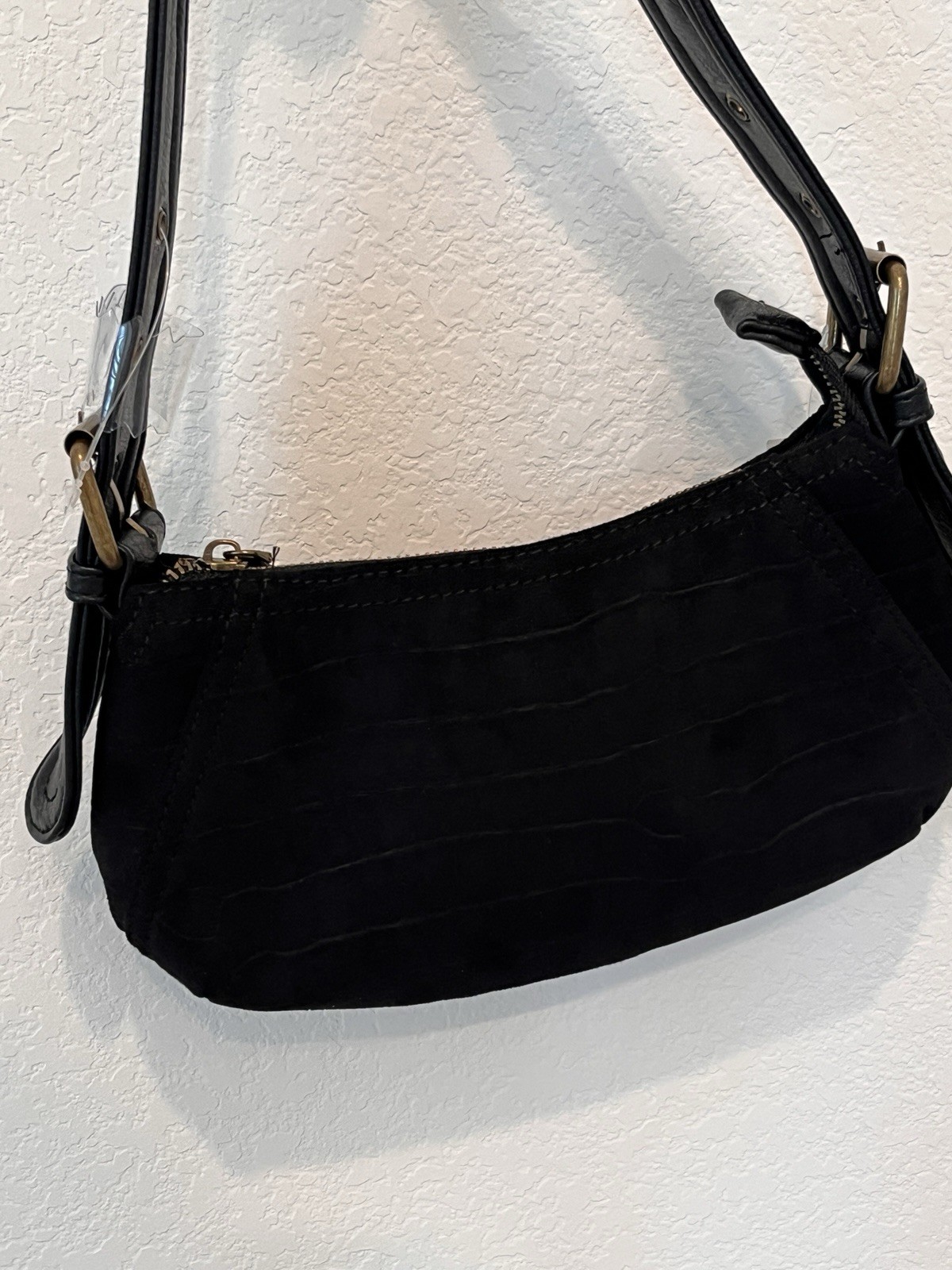 Vintage style Derek Heart Black Shoulder Bag Embossed Alligator Pattern