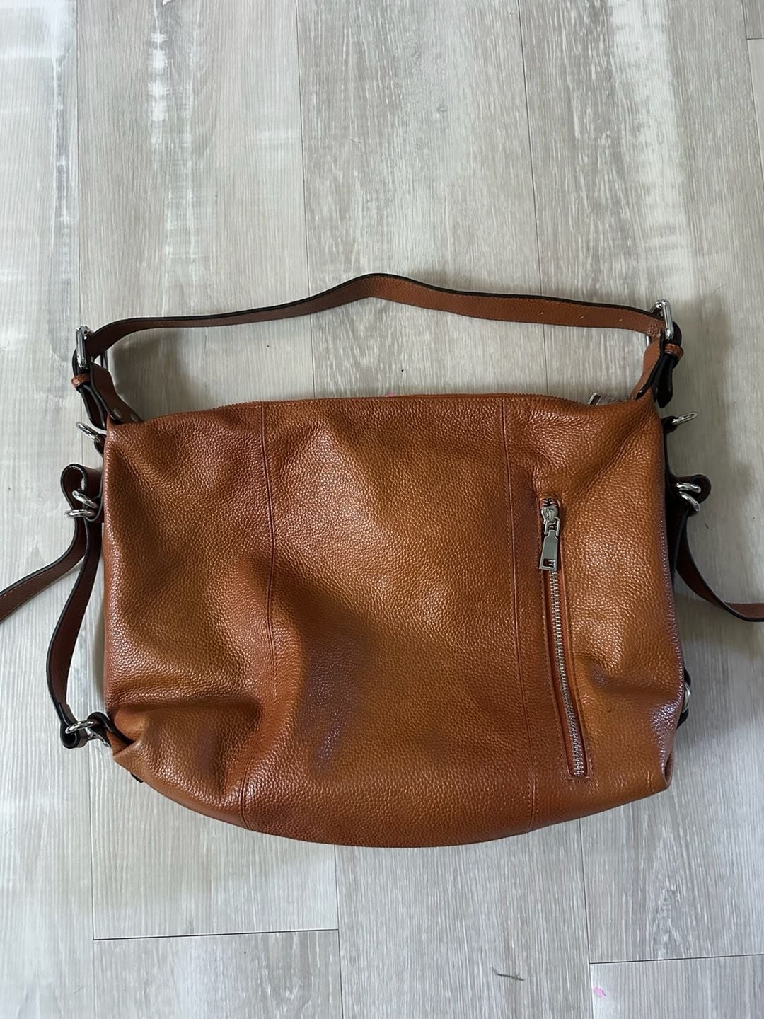 Heshe Women’s Genuine Leather Hobo Shoulder Bag in Cognac
