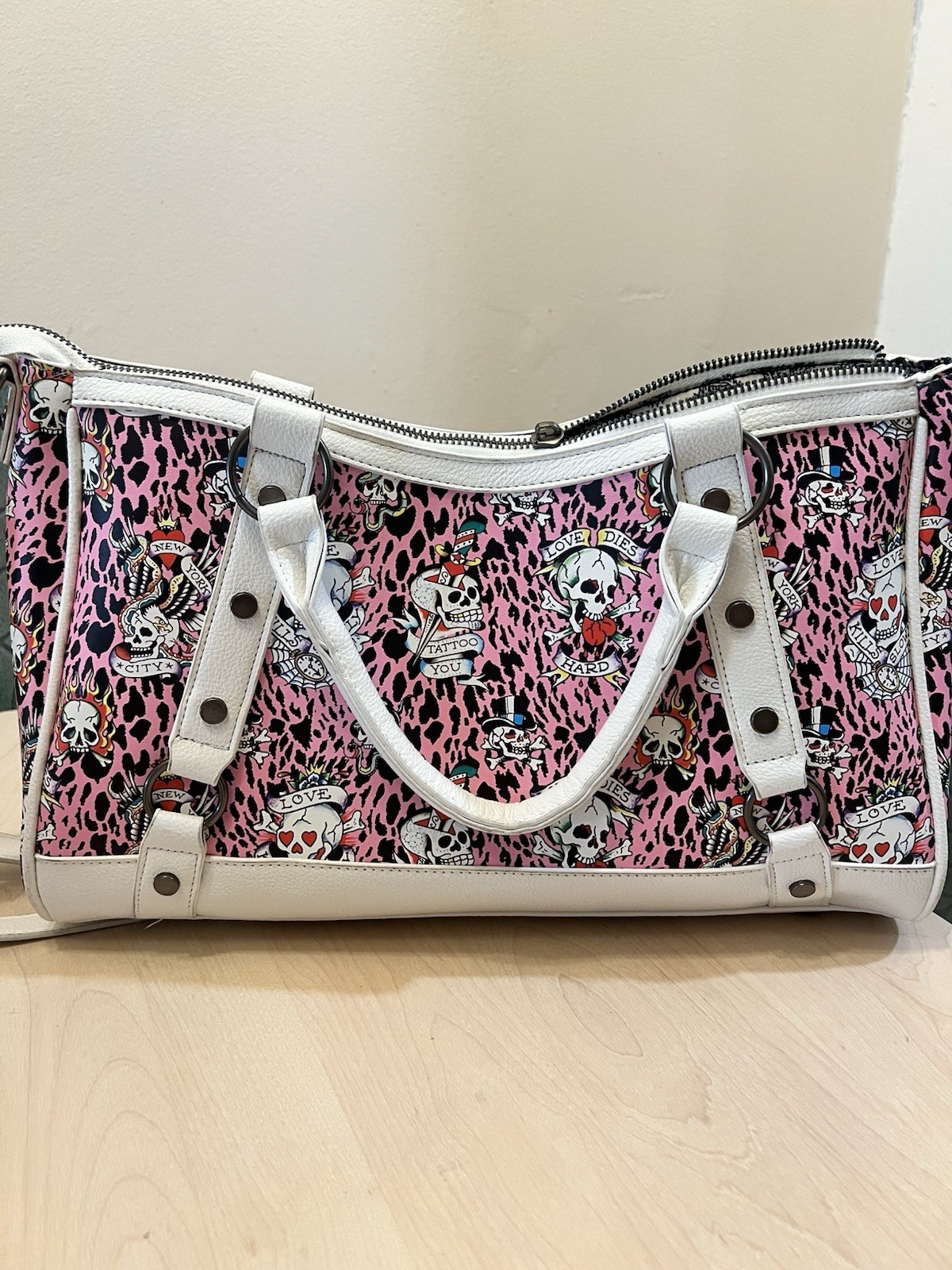 Ed Hardy Y2K Pink Leopard w/ Skulls & Hearts Design NWT Purse