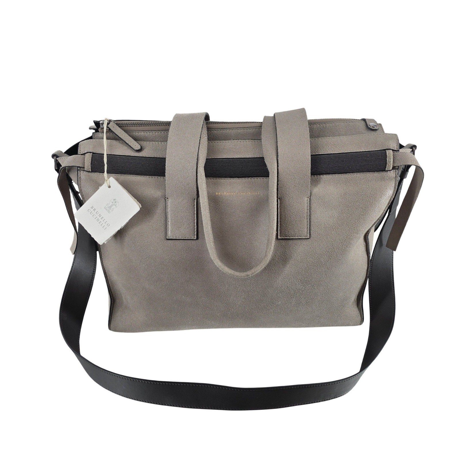 Brunello Cucinelli Taupe Leather Monili Bead Tote Bag Mens Womens Luxury Satchel