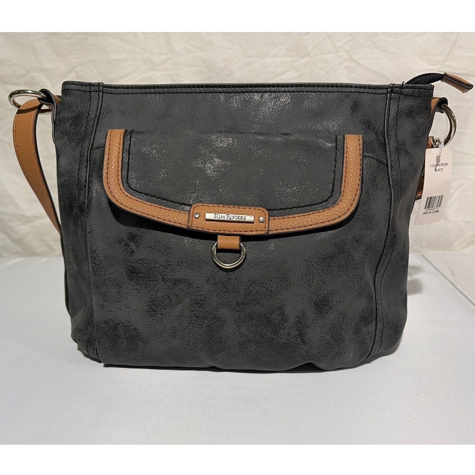 Kim Rogers Gray Tan Faux Leather Crossbody Bag Shoulder Purse NEW