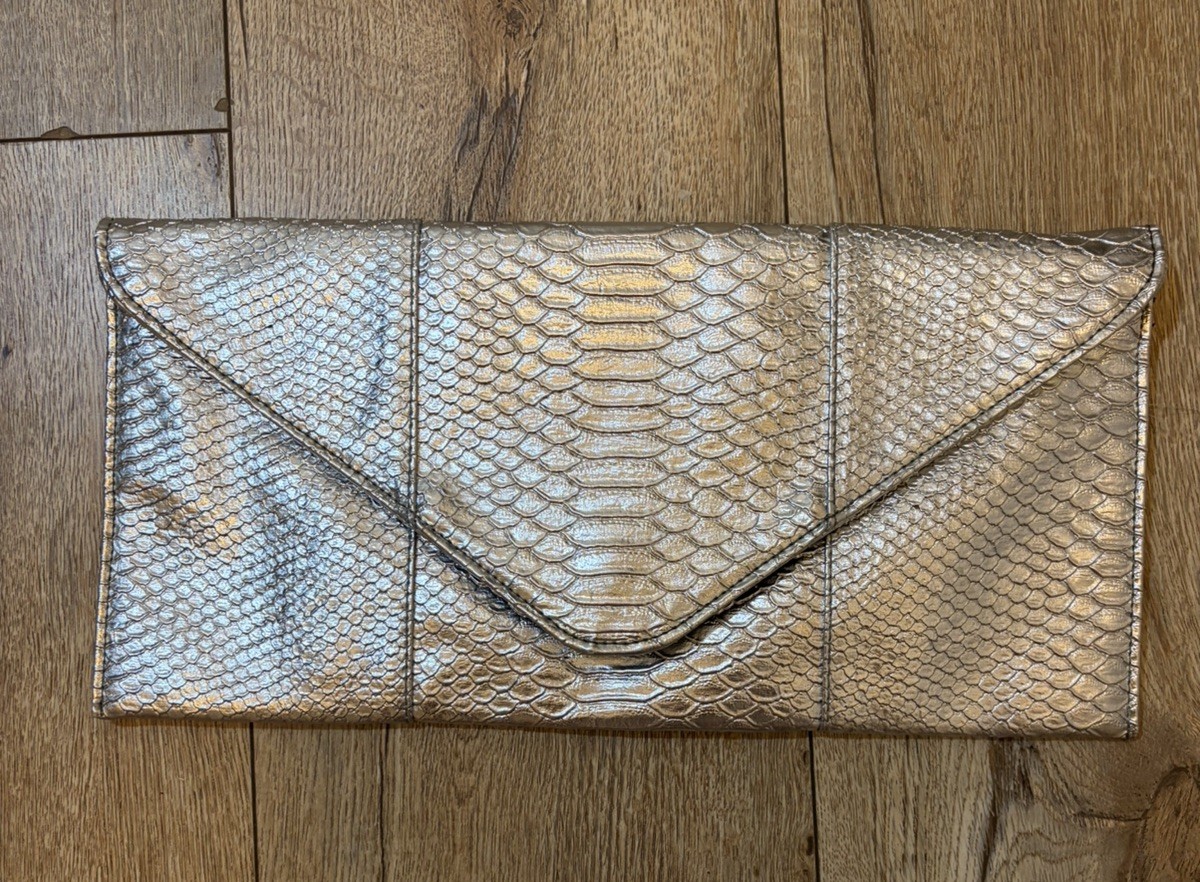 Urban Expressions Silver/Pewter Snakeprint Clutch Vegan leather
