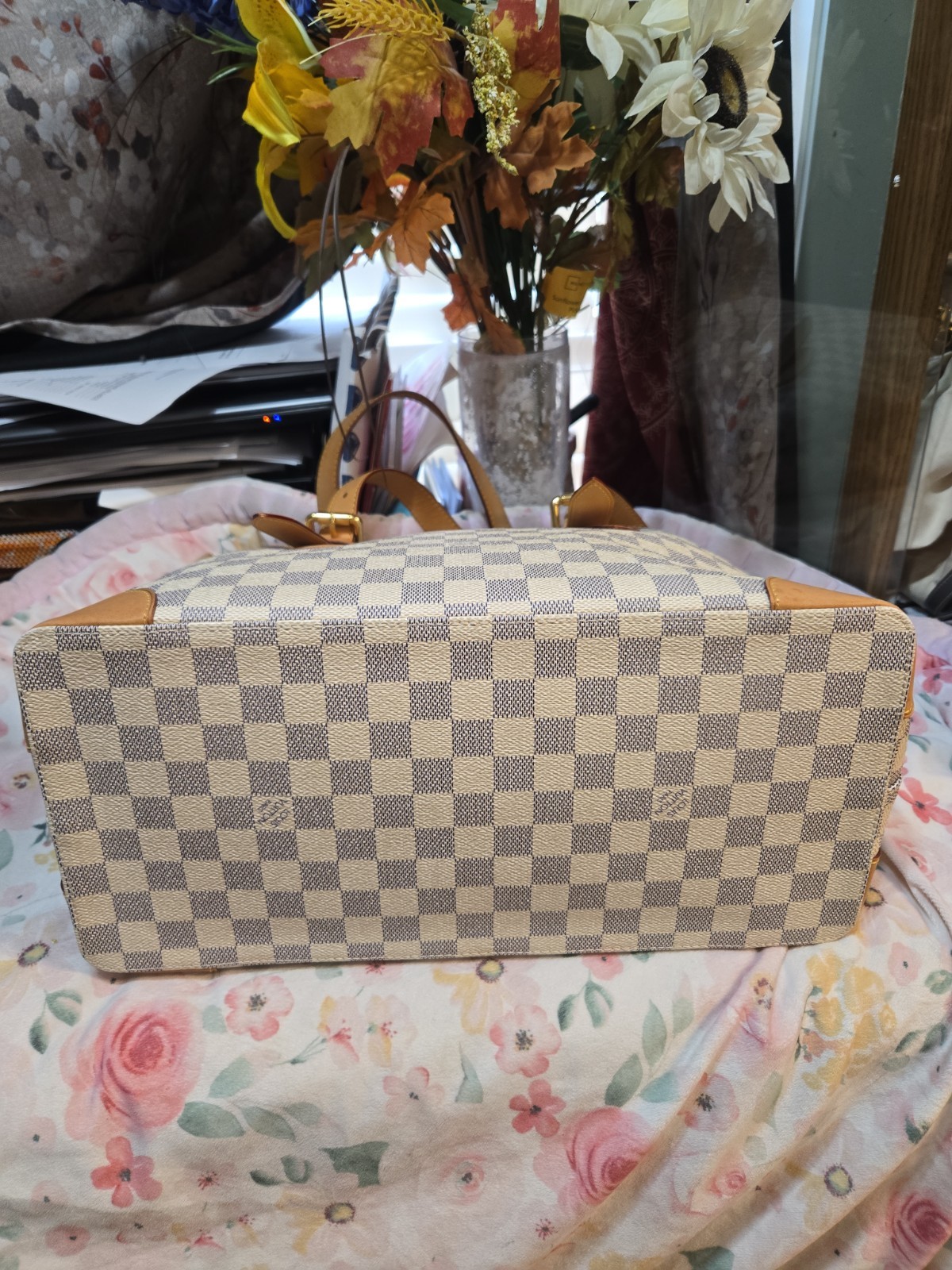 Louis Vuitton Hampstead mm Shoulder Bag Damier Azur Leather,