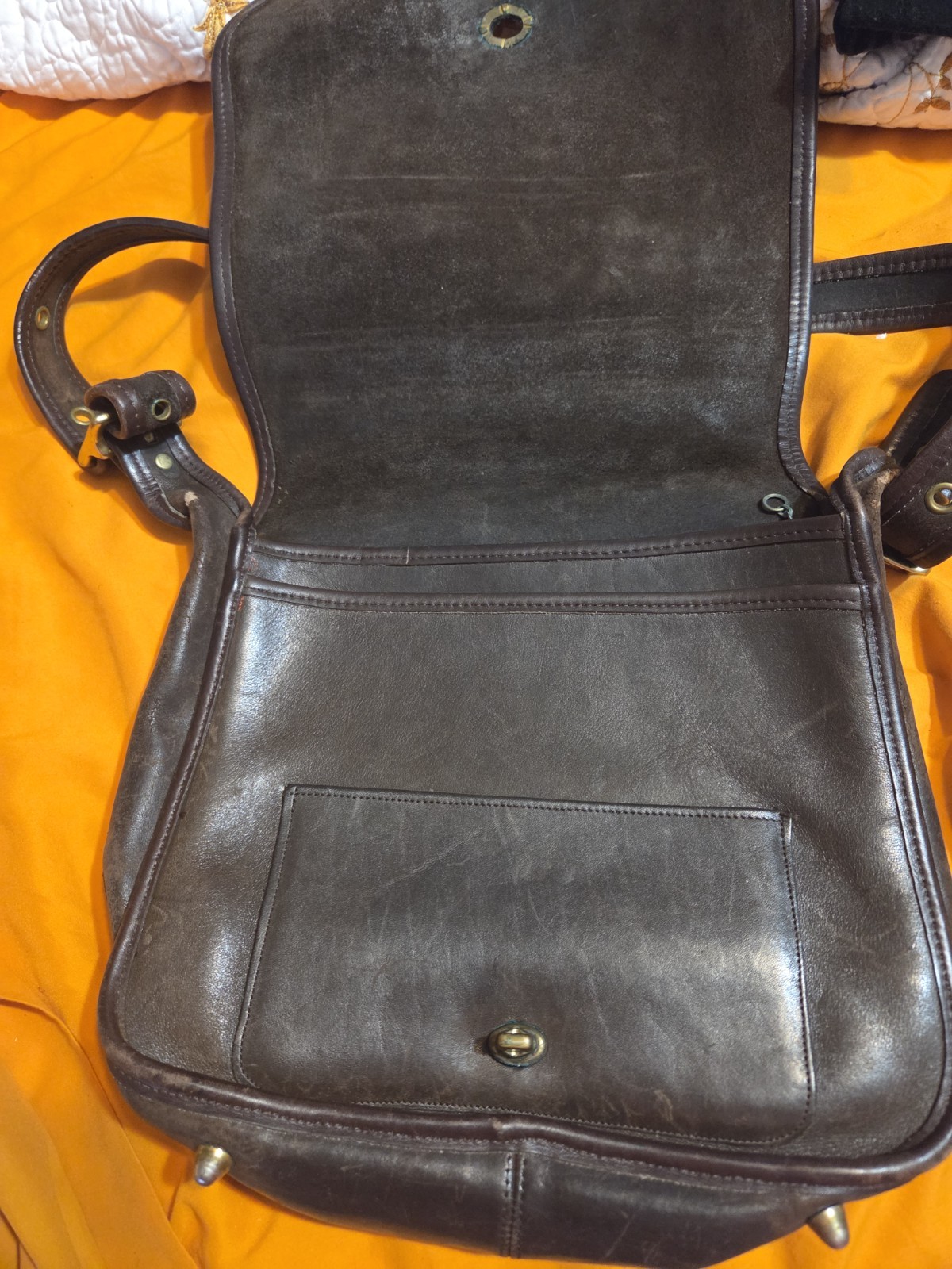 Coach Brown Solid Crossbody Bag Flap Turn Lock Brass Hardware Inner Pockets