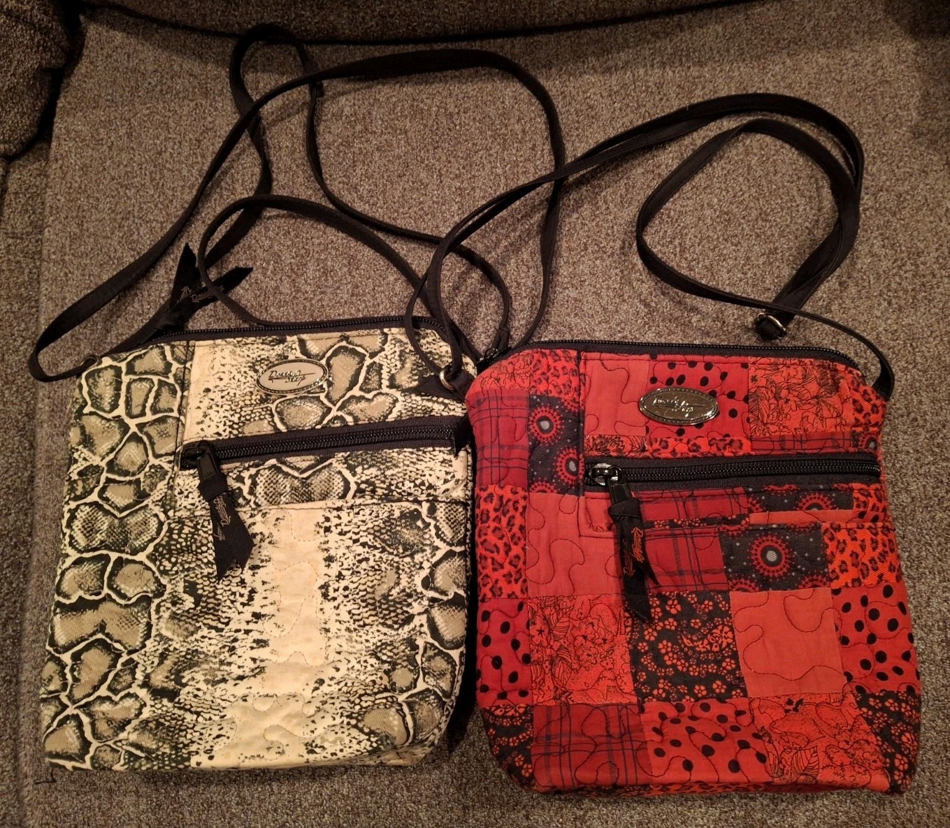 Lot Of 2 Donna Sharp Quilted Crossbody Bags Black, White & Beige/Red & Black EUC