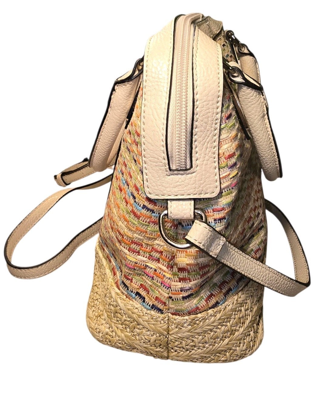 Dana Buchman Straw Weave Multi-color Satchel Crossbody Handbag Faux Leather EUC