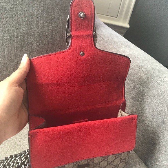 Gucci Dionysus GG Supreme Mini Shoulder Bag Chain Red Suede
