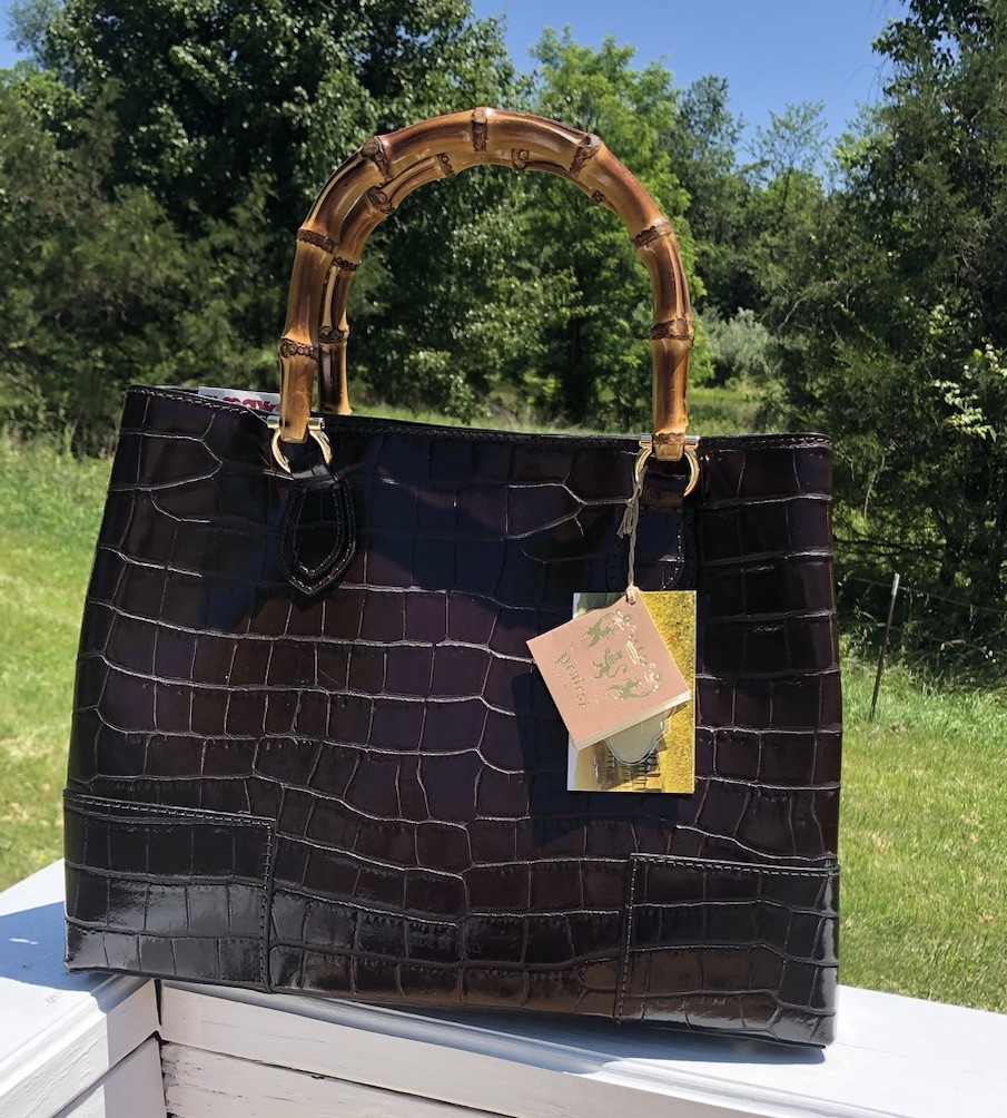 Pratesi Firenze genuine leather satchel with bamboo handles New