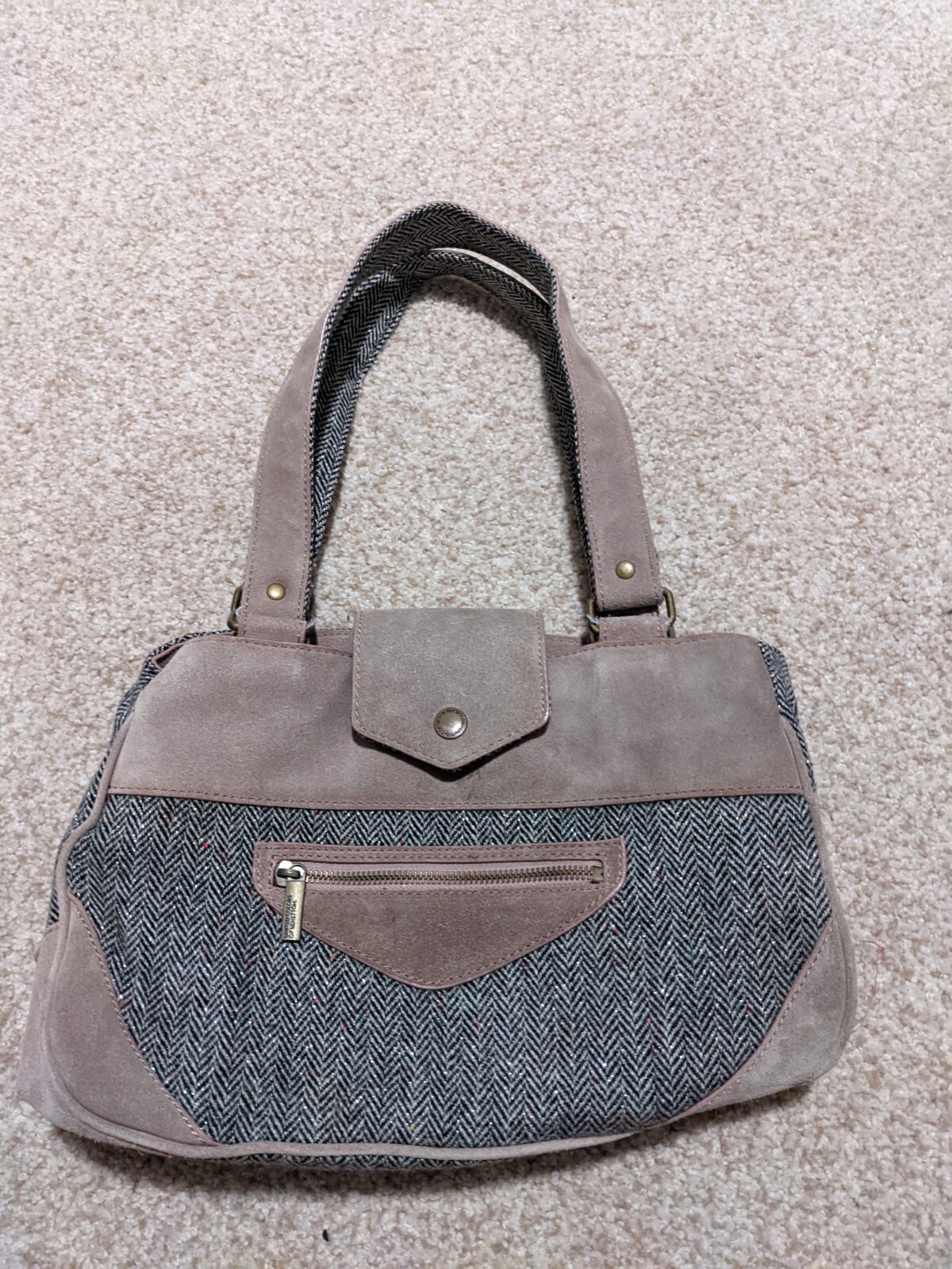 United Colors Of Benetton Leather And Wool Bag Handbag Purse Zipper