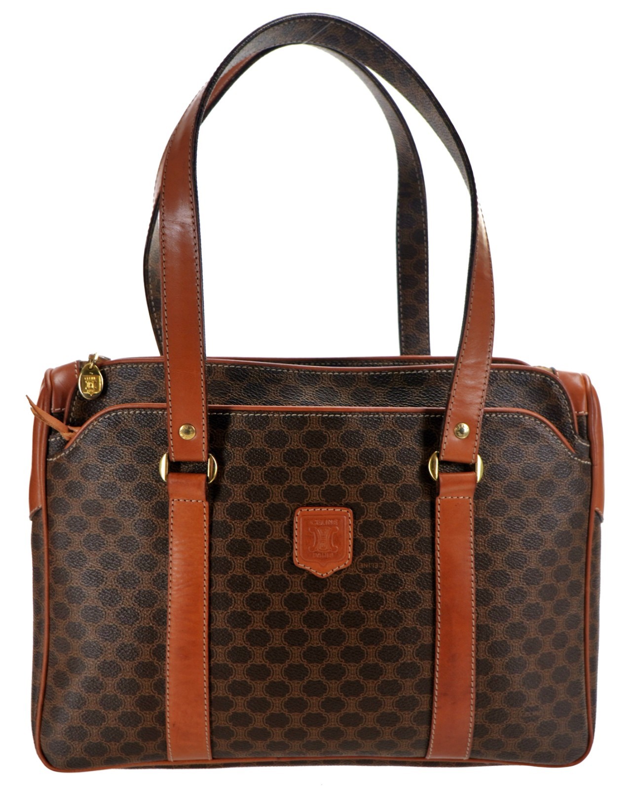 CELINE Classic Brown Triomphe Macadam Leather Shoulder Satchel Bag Italy