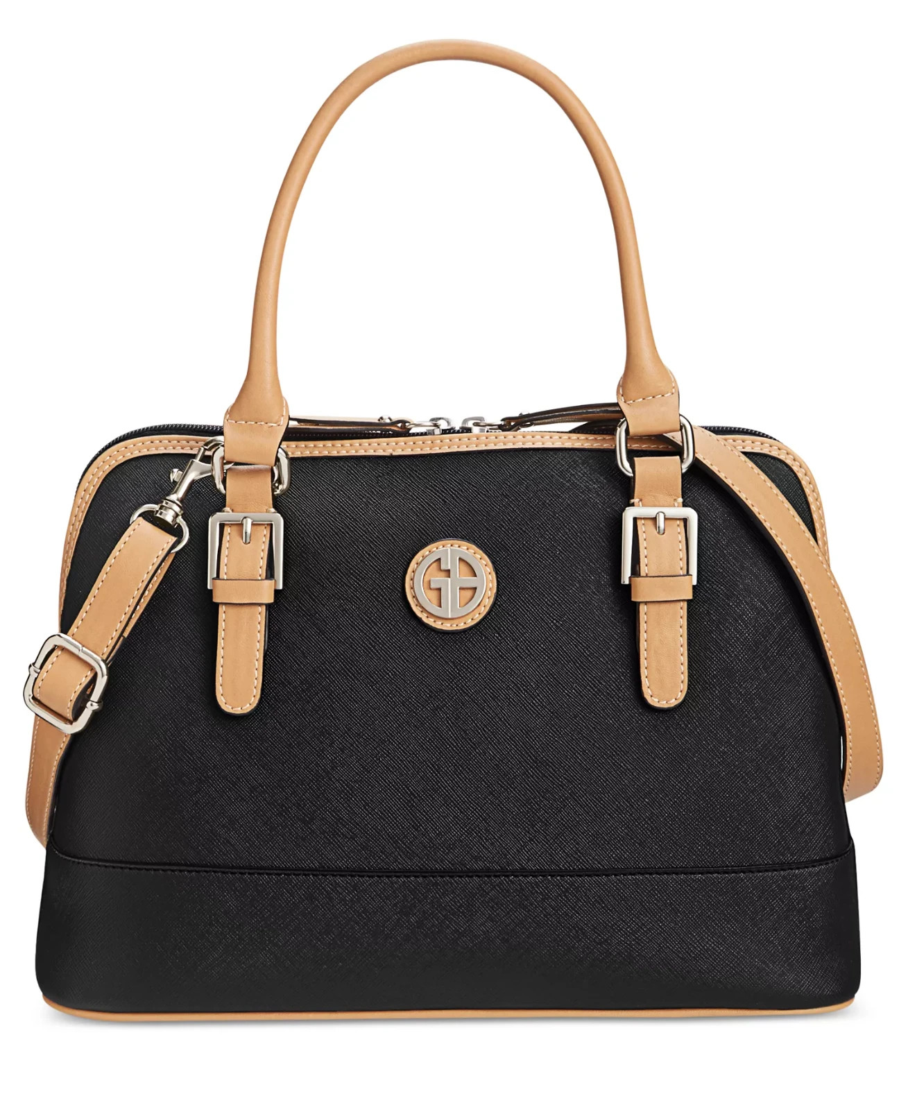 Giani Bernini Winter Floral Dome Crossbody Satchel Black Vachetta Silver