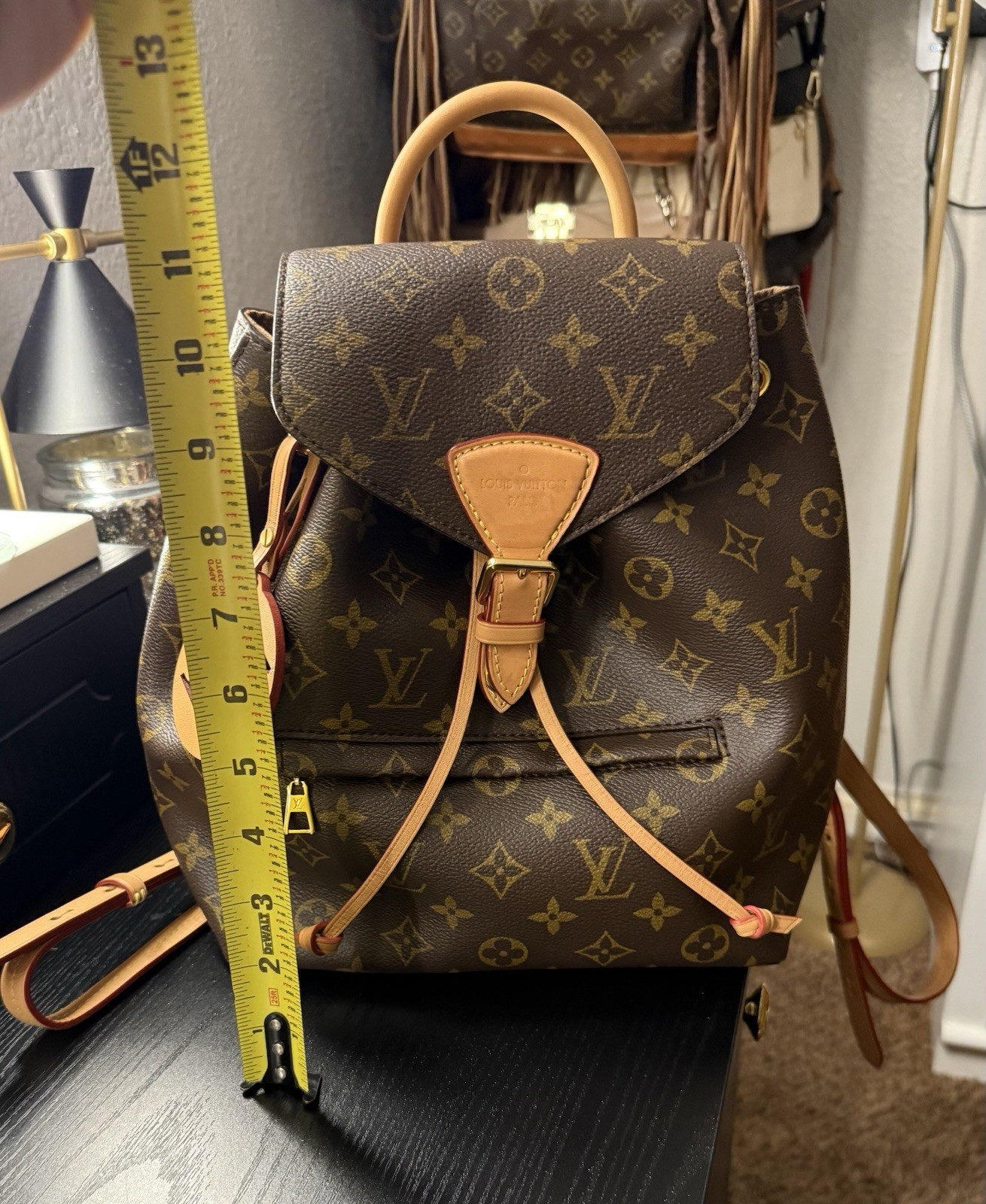 Louis Vuitton Montsouris PM Monogram Brown Backpack Drawstring Buckle Small