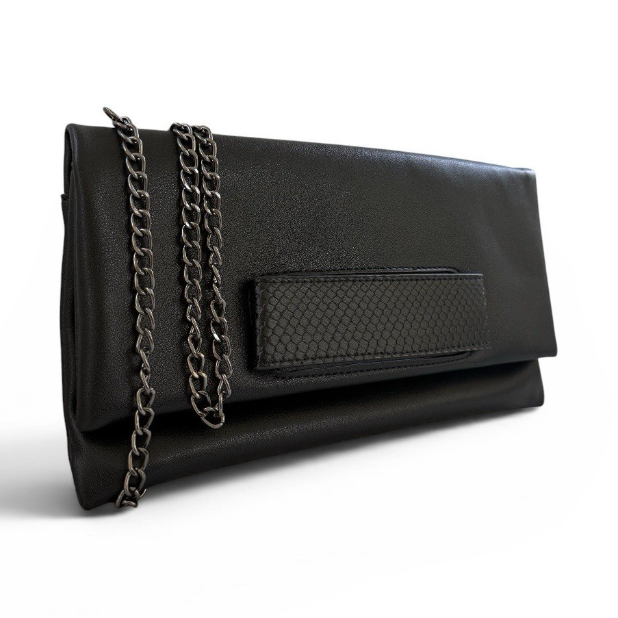 JIETAO Black Solid Rectangle Clutch Wristlet w/ Detachable Chain, Magnetic