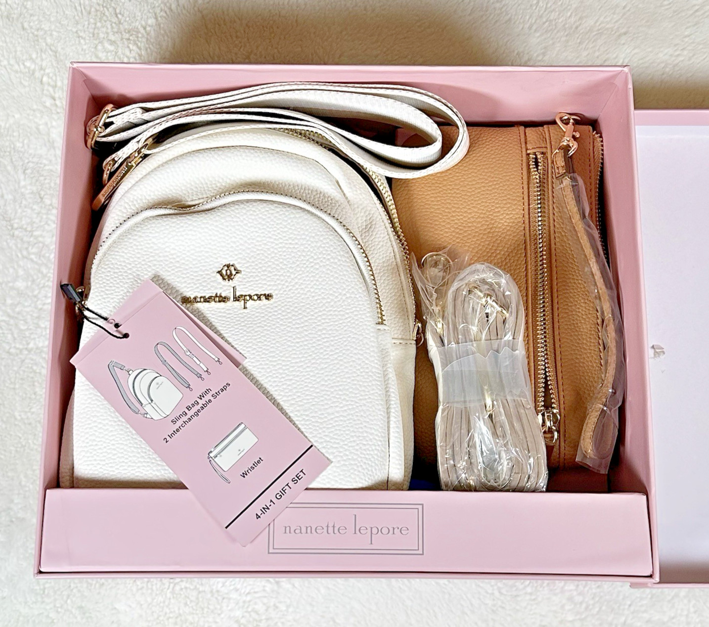 Nanette Lepore 4 in 1 Sling Backpack Wristlet Gift Set Interchangeable Straps