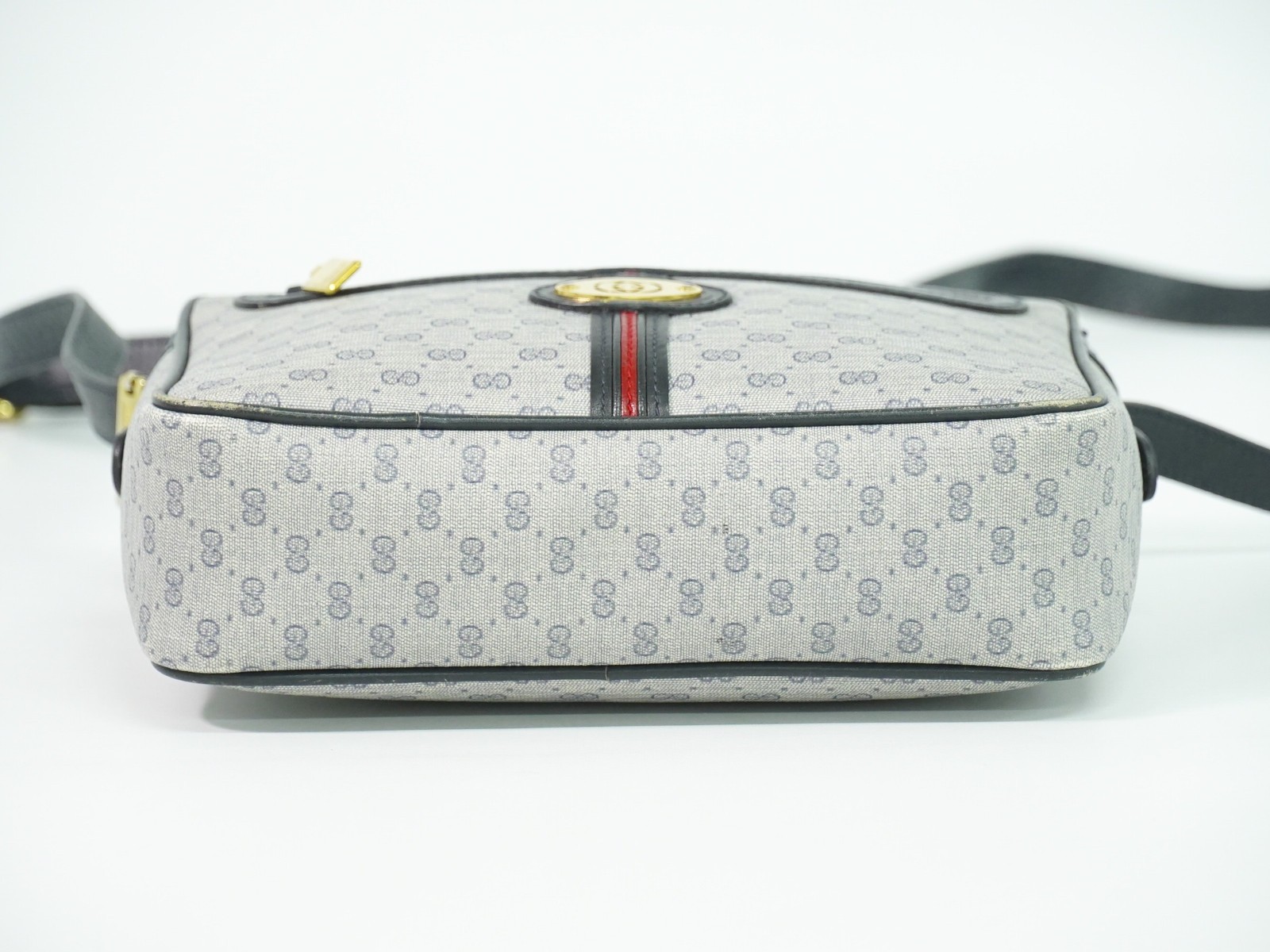 GUCCI Micro GG Canvas Shoulder Crossbody Bag Gray Navy