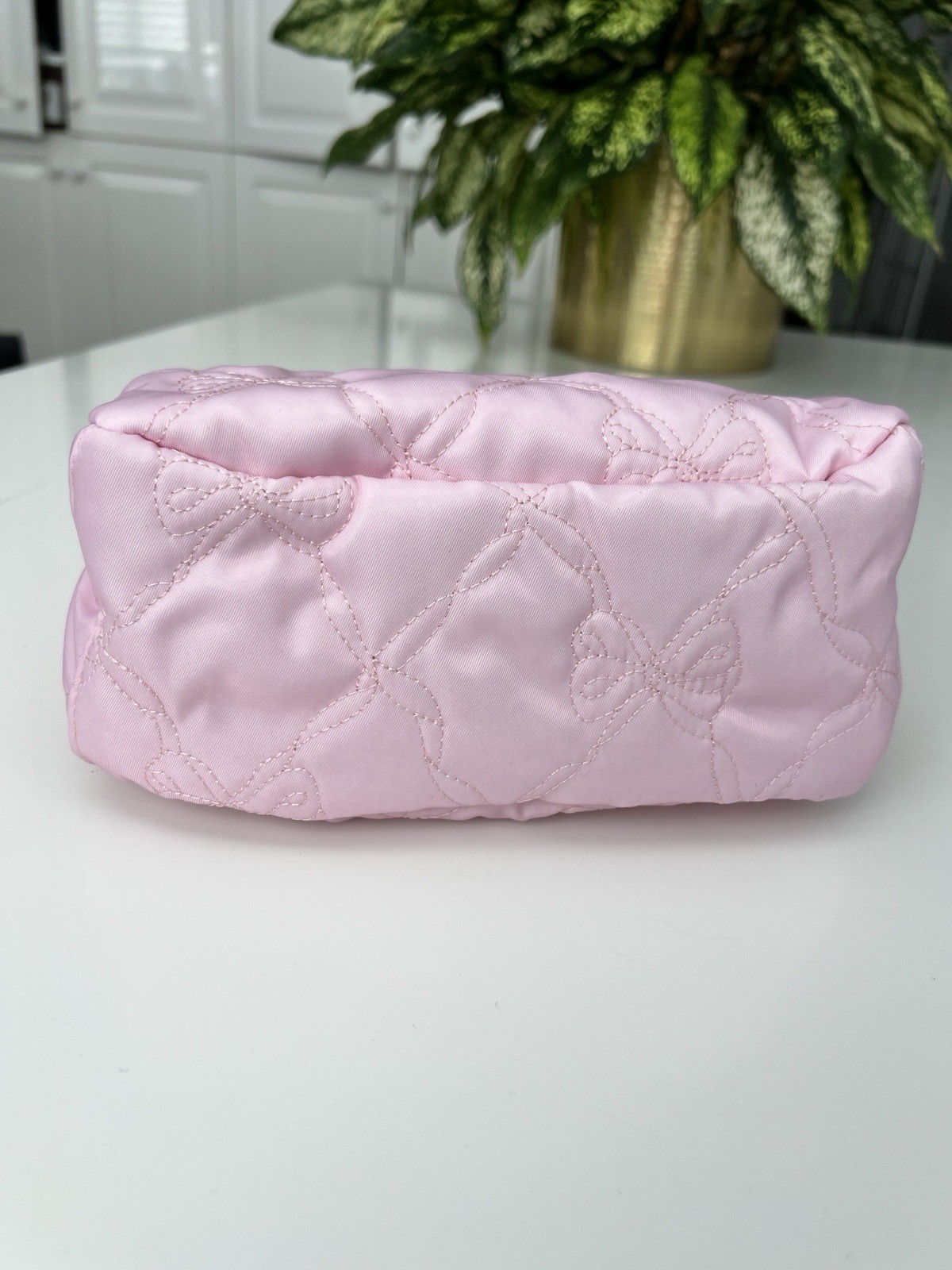 LoveShackFancy x yoobi Pink Quilted Bow Shoulder Bag Gold Hardware Zip Strap