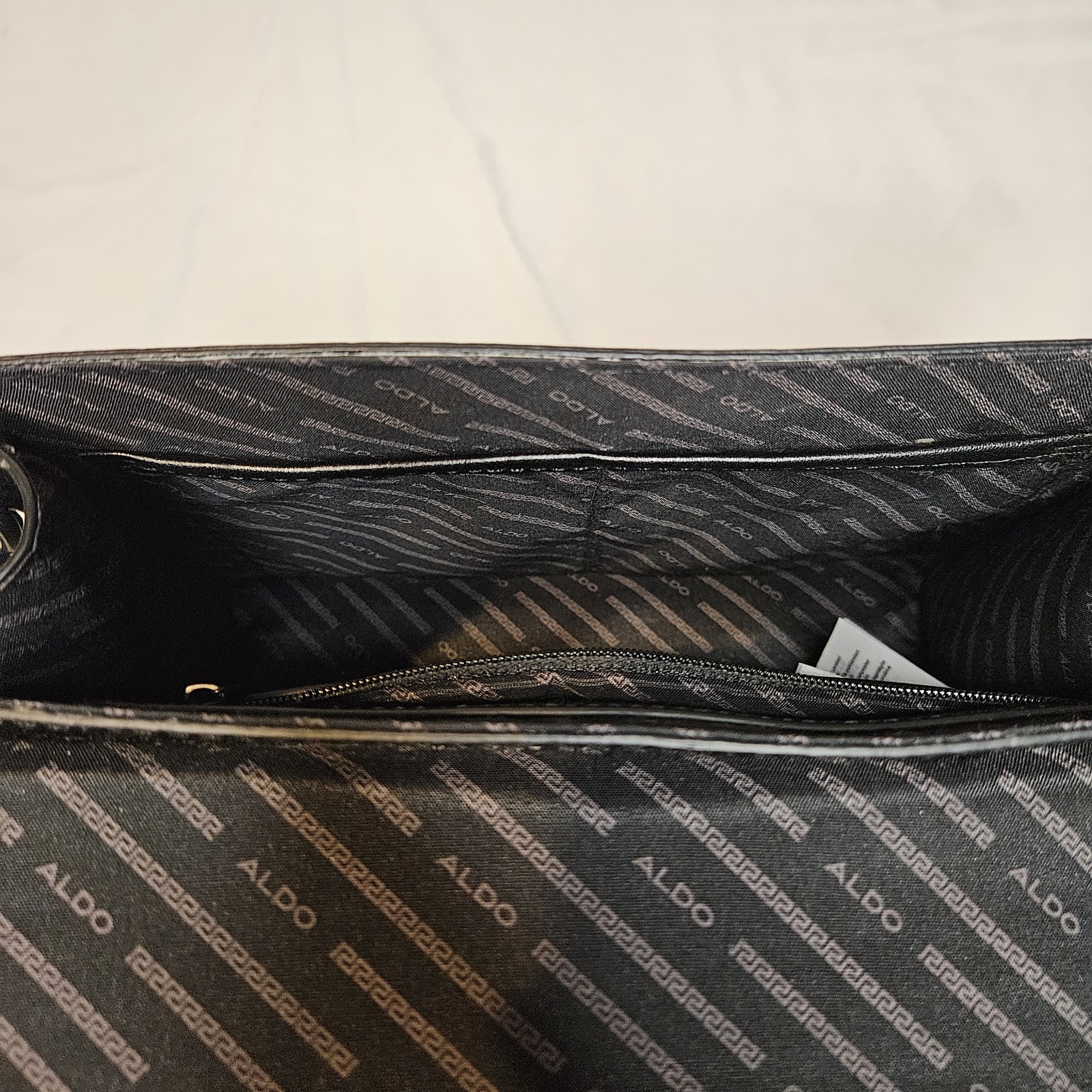 ALDO Black Crocodile Embossed Satchel Top Handle Bag Crossbody and Logo Plaque