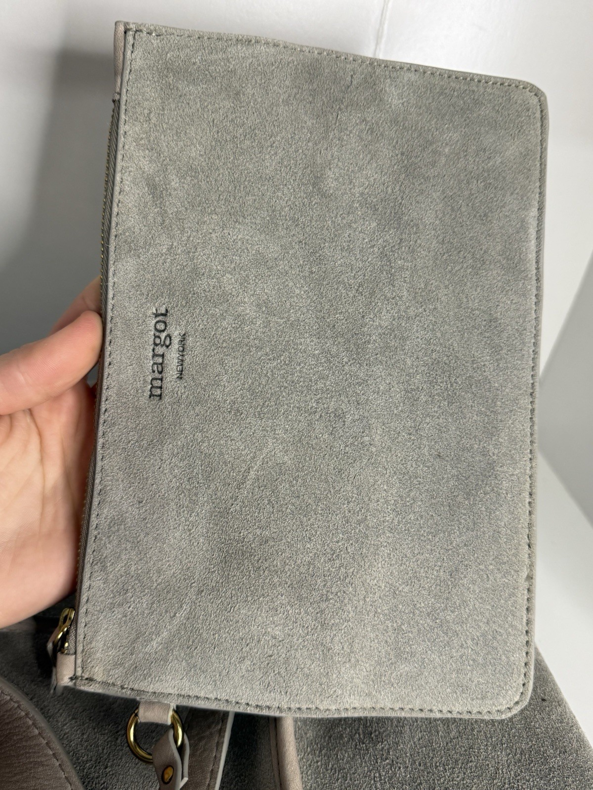 Margot New York Gray Double Handle Tote Zip/Snap, Inner Pockets, Lined, Pouch
