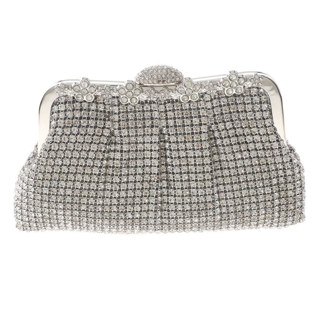 Silver Tone Metal Hardware Frame Soft Rhinestone Evening Bag TLX215-SIL