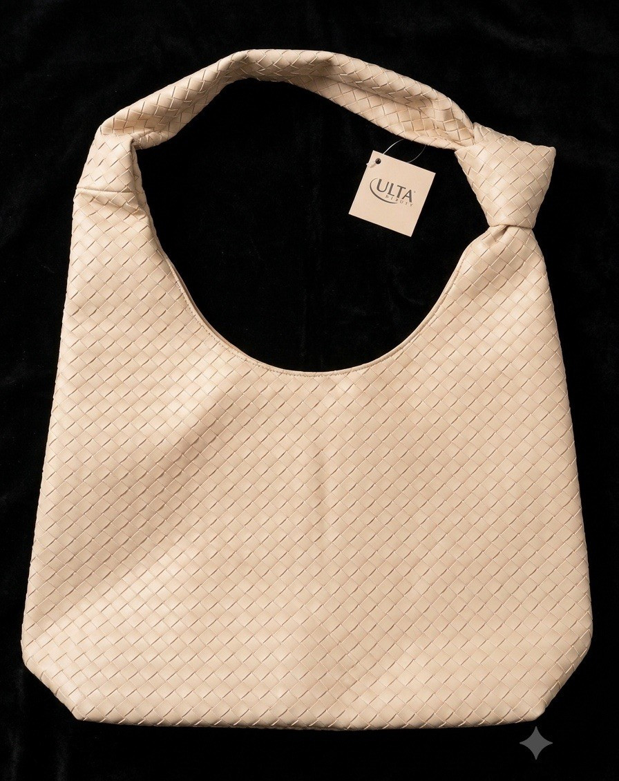 ULTA Beauty Beige Woven Hobo Shoulder Bag Braided Accents Shoulder Strap