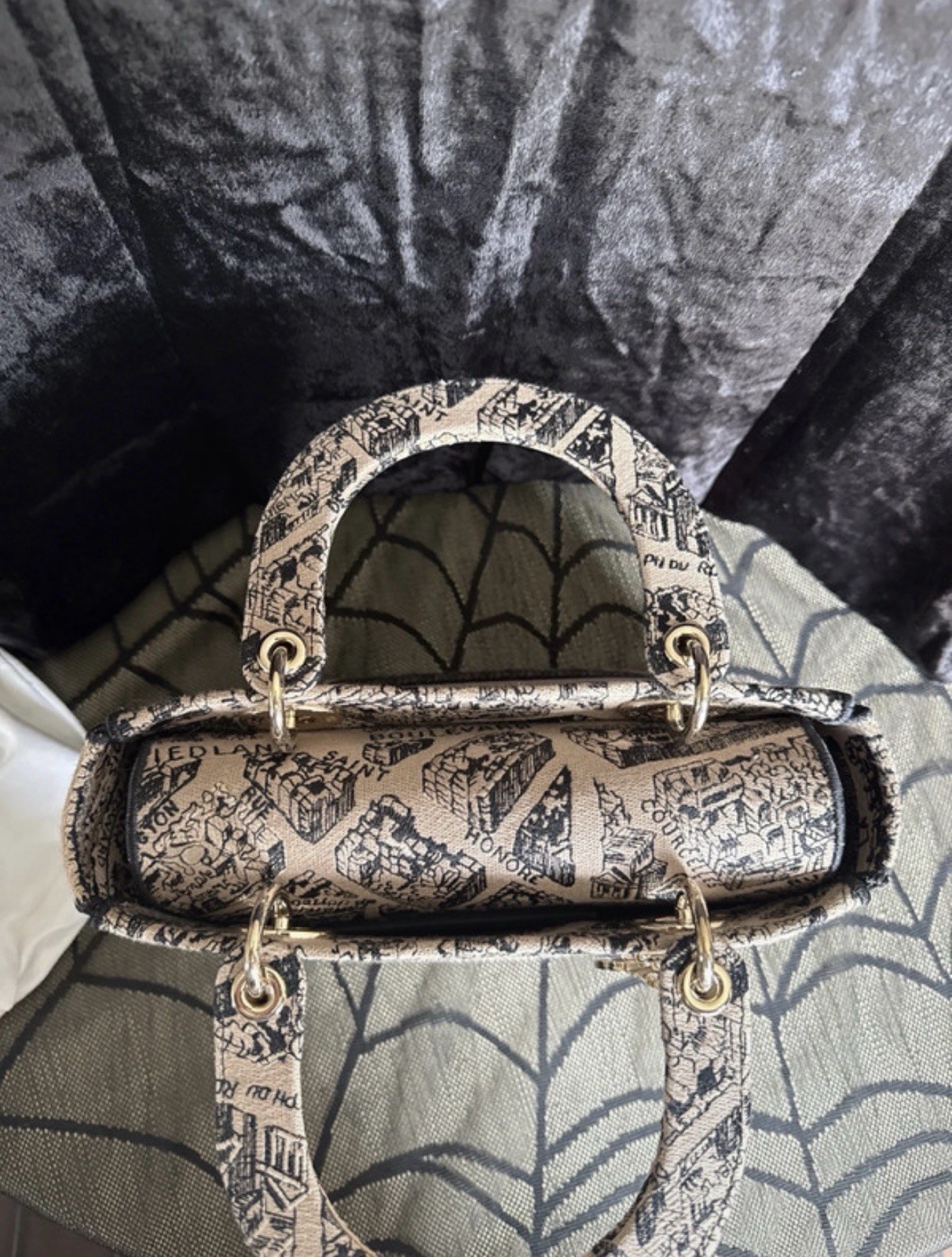 Dior Lady D-Lite Medium Paris Map Embroidery Canvas Tote Bag Strap