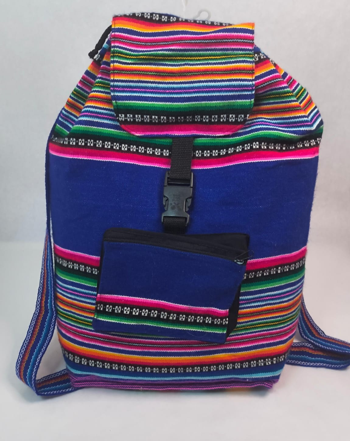 Boho Artisan Striped Woven Fabric Backpack Multicolor Canvas Daypack Travel 18in