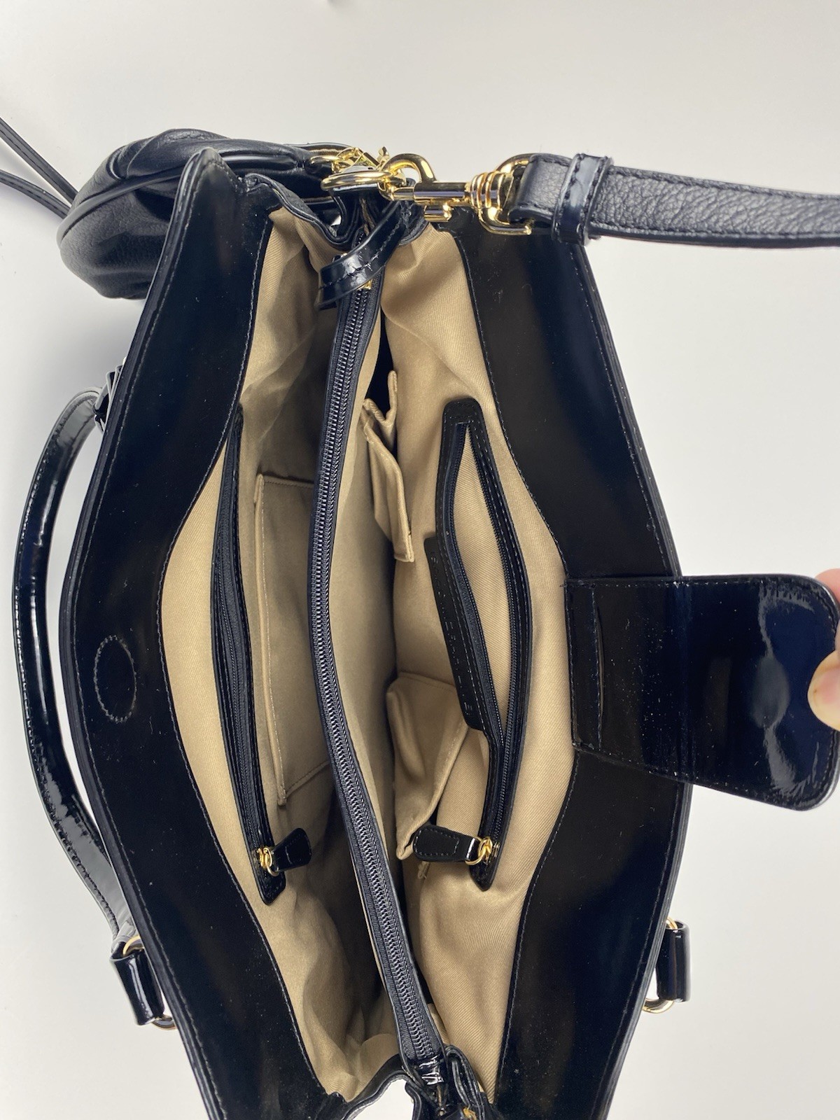 Isaac Mizrahi Live! Black Patten/Leather W/Shoulder Strap Handbag Purse