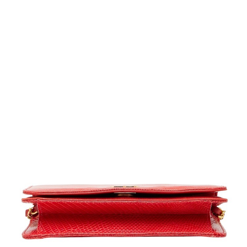 CHANEL Coco Mark Push Lock Chain Shoulder Bag Red Lizard Leather Ladies W19cm H1